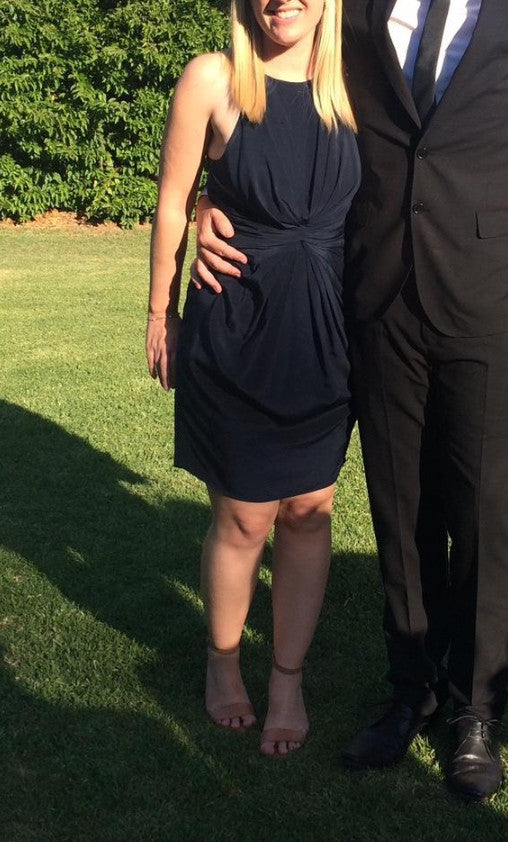 ZIMMERMANN Silk Ray Short Dress Size 2 AU12 Navy Tuck detail Halter neck