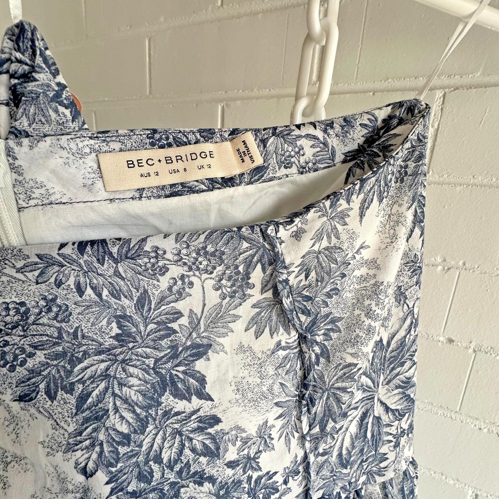 BEC & BRIDGE Arianne Midi Skirt AU12 US8 Toile De jouy porcelain blue ivory