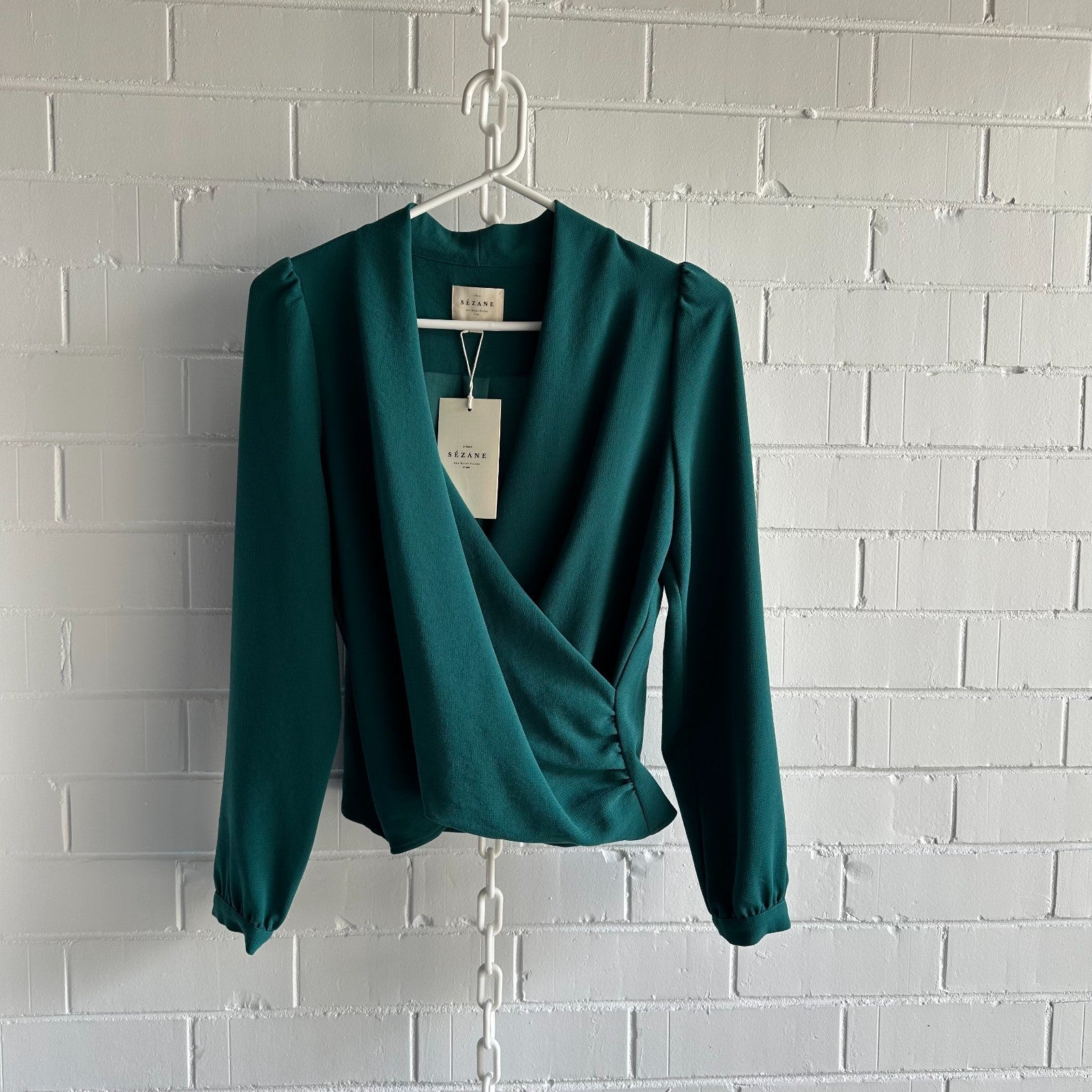 SEZANE Abelia Blouse Bottle Green EU38 AU10 Long Sleeved Draped BNWT