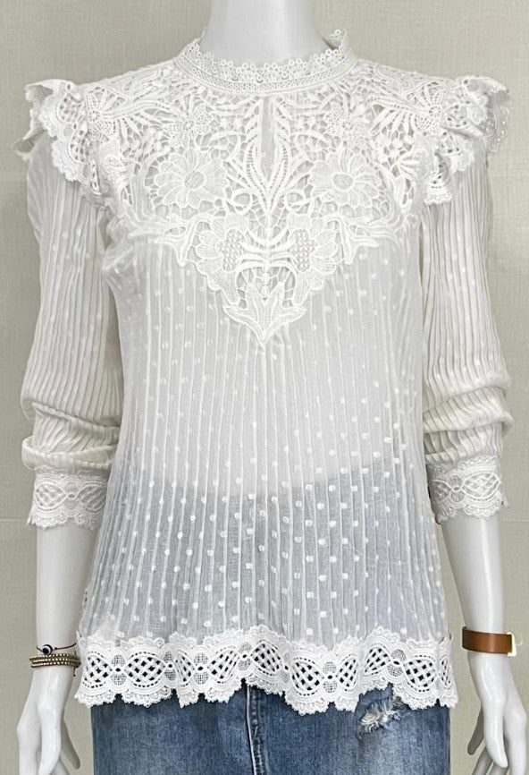 ZARA Chloe Blouse Size M AU10 US6 Ivory Romantic Lace Boho Long sleeve