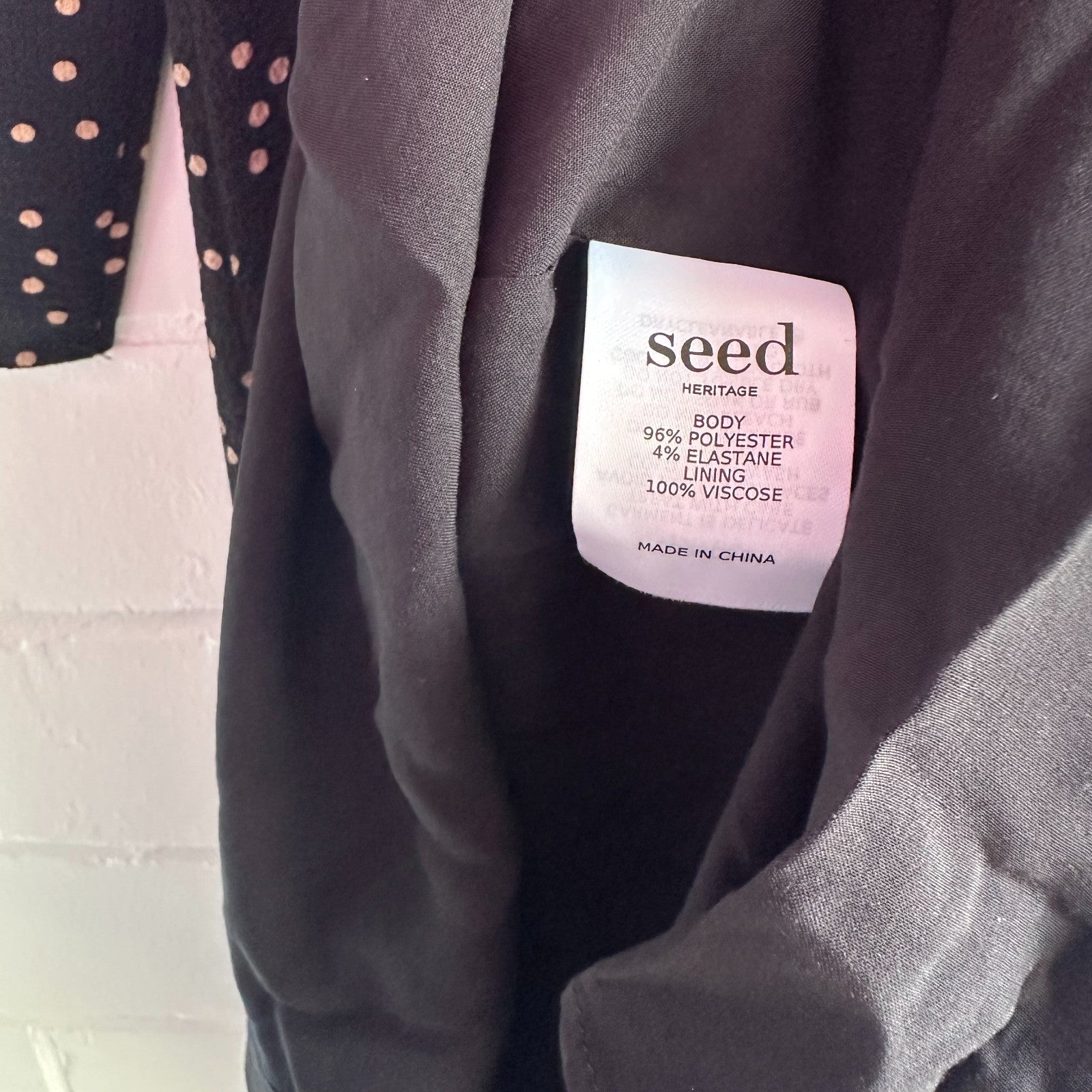 SEED HERITAGE Long Sleeve Spot Midi Dress AU 6 Black with Latte polka dot