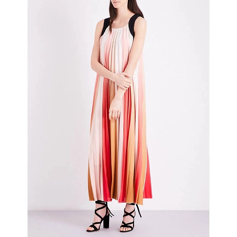 MAJE Runina Ombré Pleated Maxi Dress Size 1 AU8 Multicolour stripe