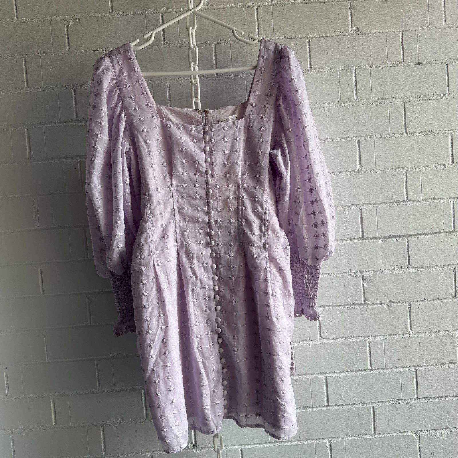 SABO Belted Larose Mini Dress Size L AU12 US8 Lilac ¾ Sleeve