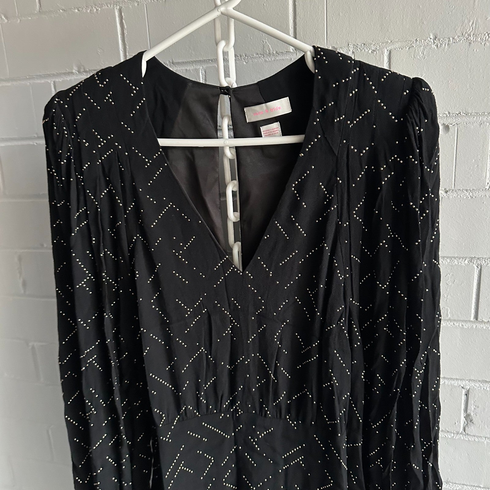 SASS & BIDE Space Oddity Long Sleeved Mini Dress AU12 Gold heatfix pattern