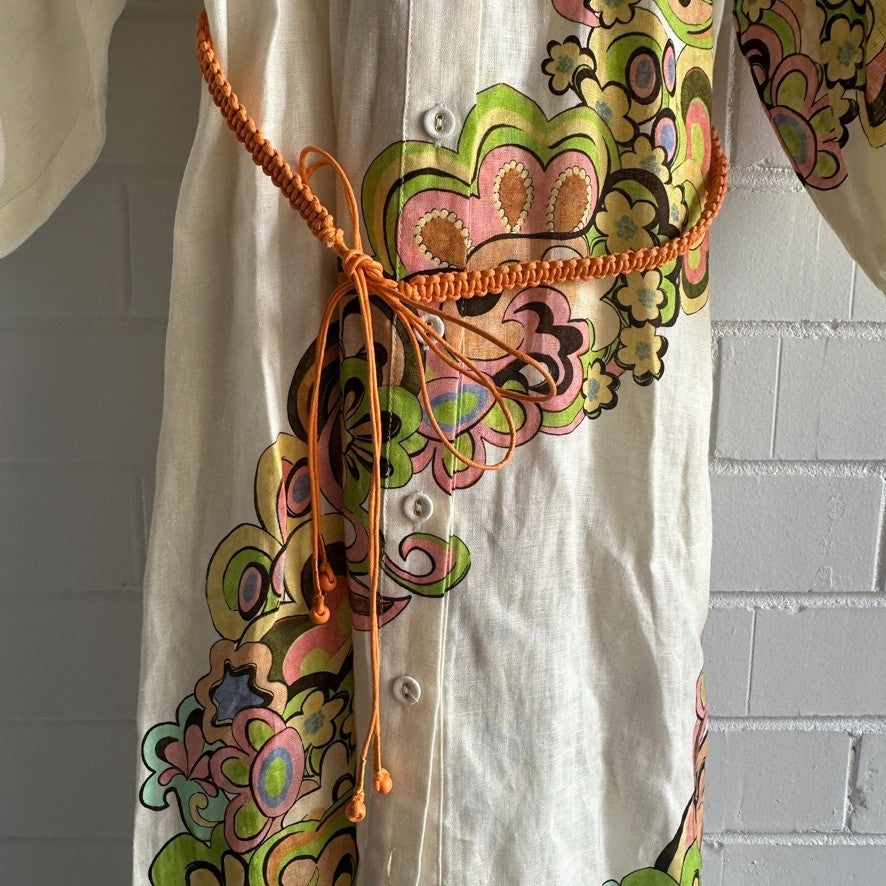 ALEMAIS Starscape Shirtdress AU 6 US 2 Cream Multi Linen