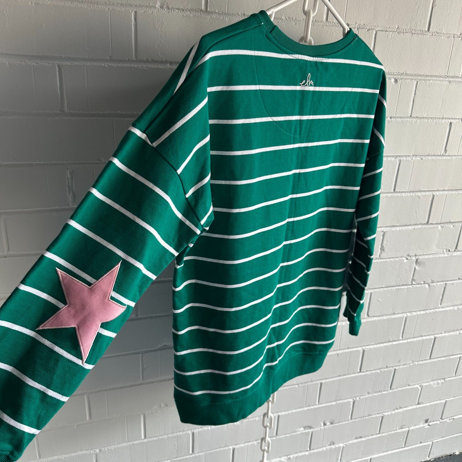 ELM Star Sweatshirt with Elbow patch AU10 Green and Pink