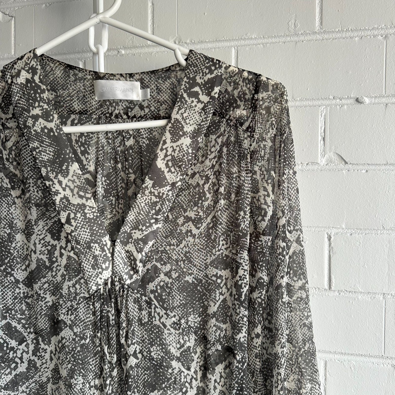 ZIMMERMANN Gemma Snakeskin Print Assymmetric Midi Maxi Dress Size1 AU8-10 Silk