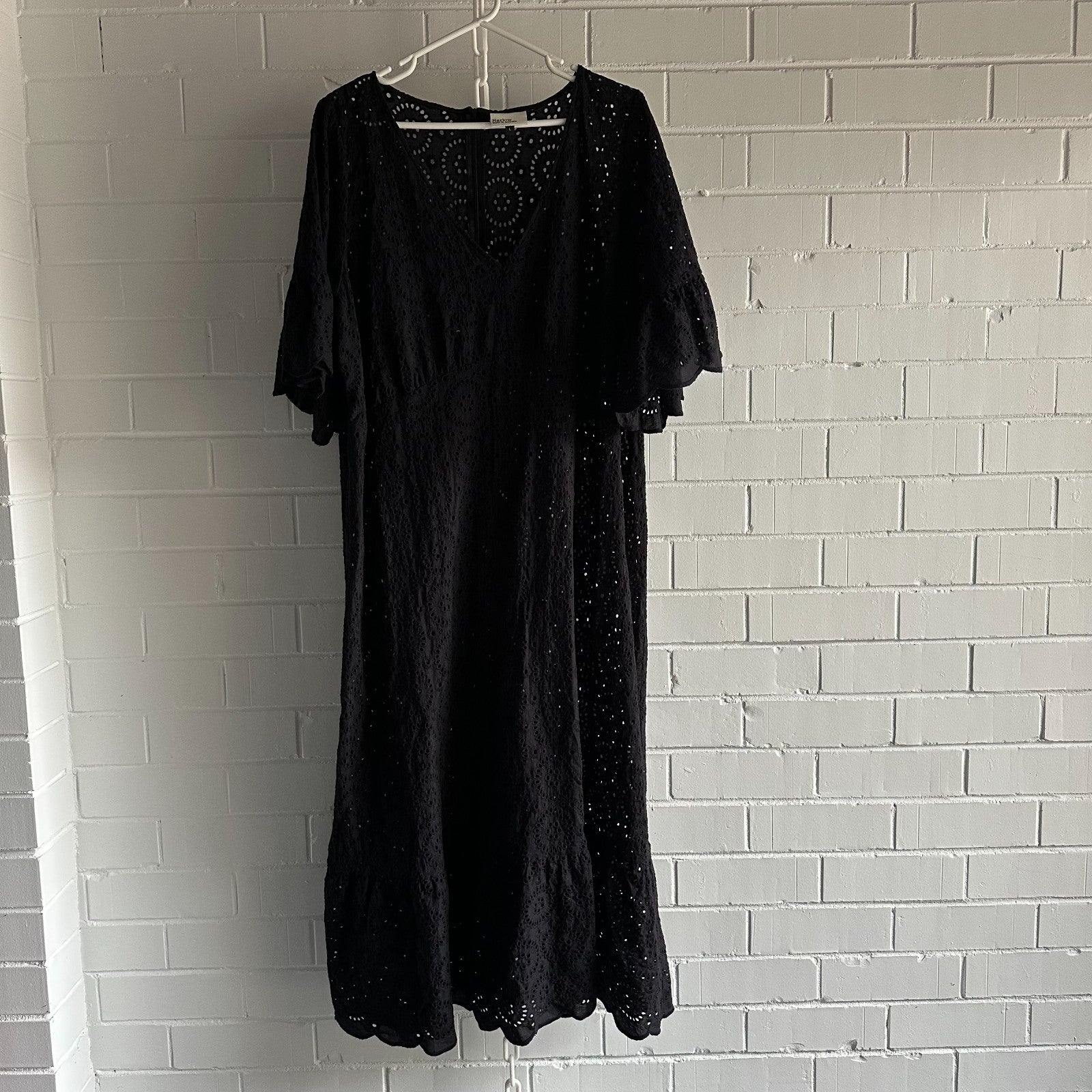 HARLOW Cotton Broderie Anglaise Black Maxi dress Size L PLUS Elastic waist Boho