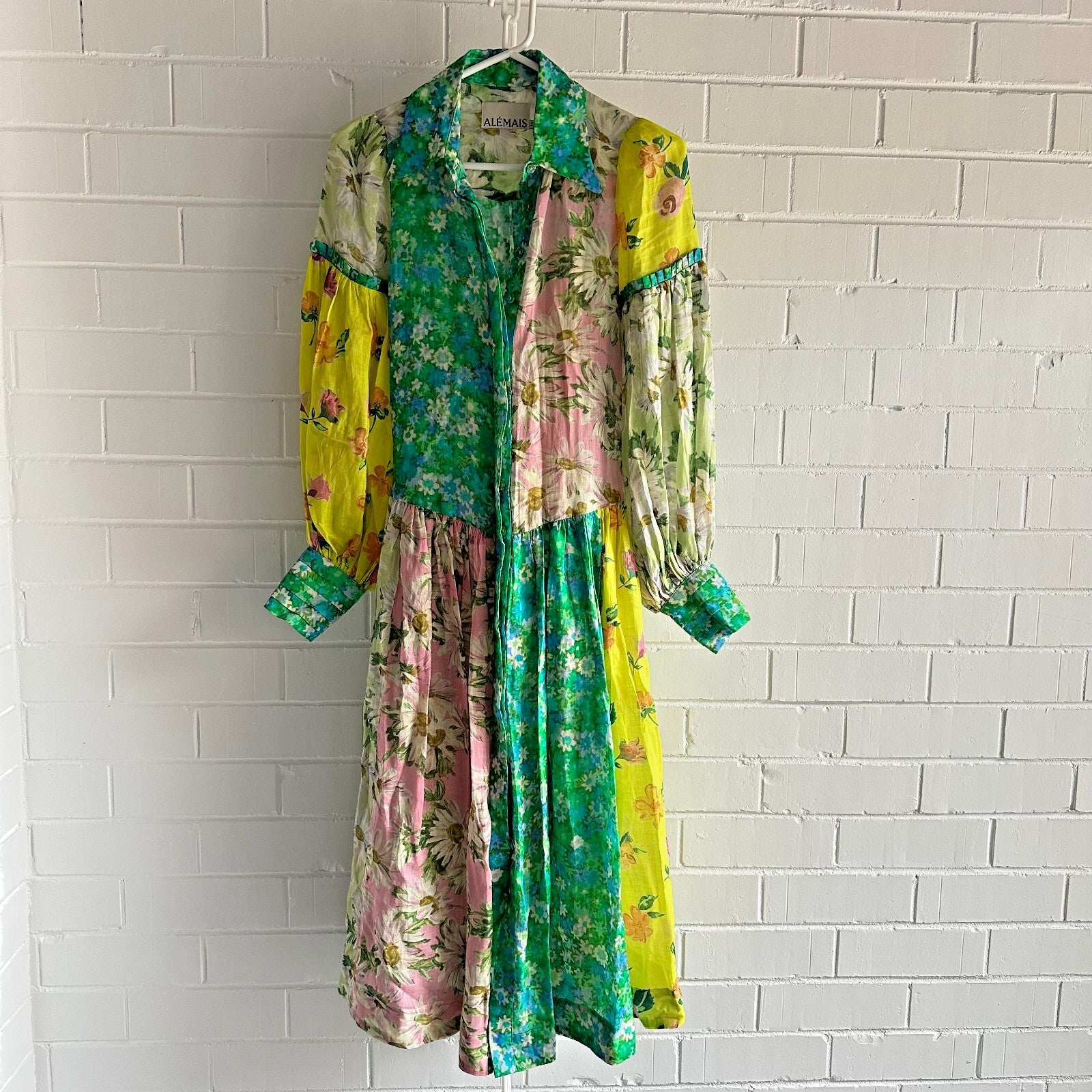 alemais kenzie patchwork midi dress ALEMAIS Kenzie Patchwork Shirtdress Size XS floral Midi boho