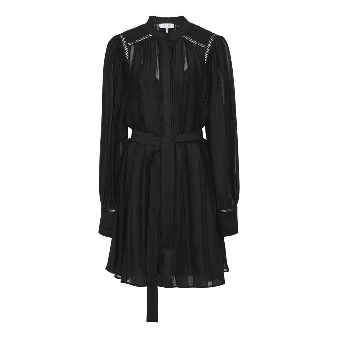 REISS Harriet Flippy Shirtdress, Black Chiffon Lace inserts Size AU14 US 10, LBD