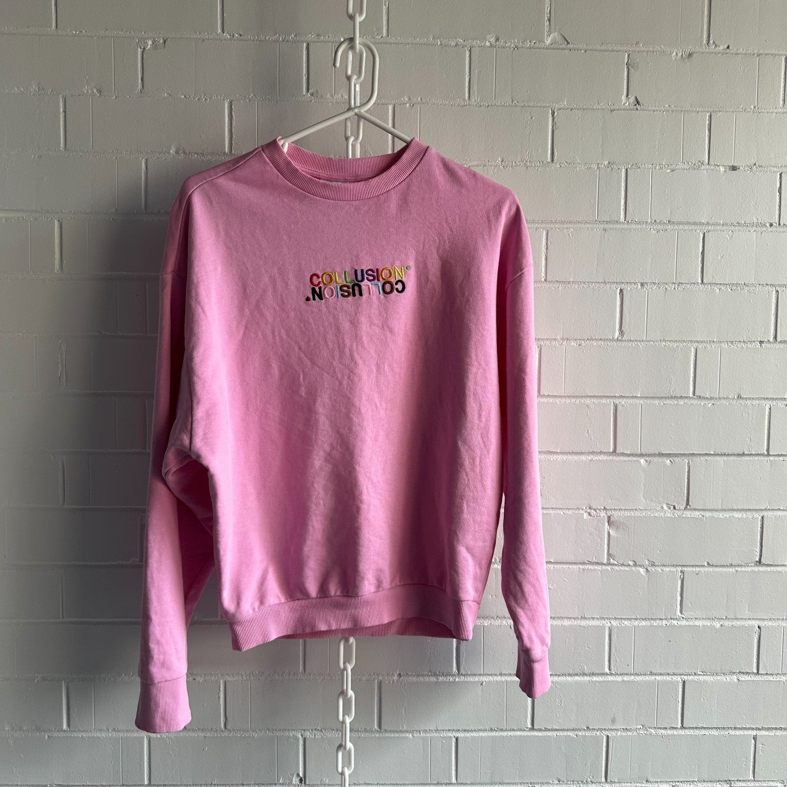 COLLUSION OVERSIZED SWEATER Size S Pink Embroidered