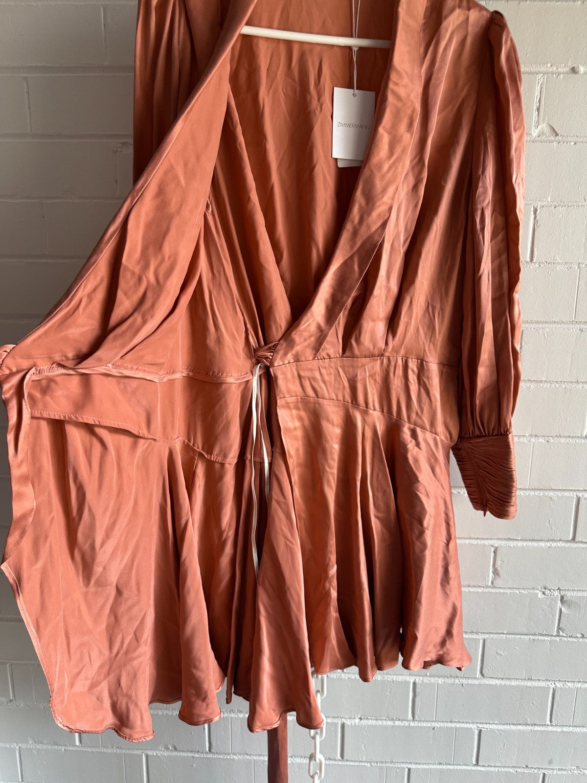 ZIMMERMANN Silk Wrap Mini Dress | Dusty Pink | Size 3 (AU 14) | BNWT