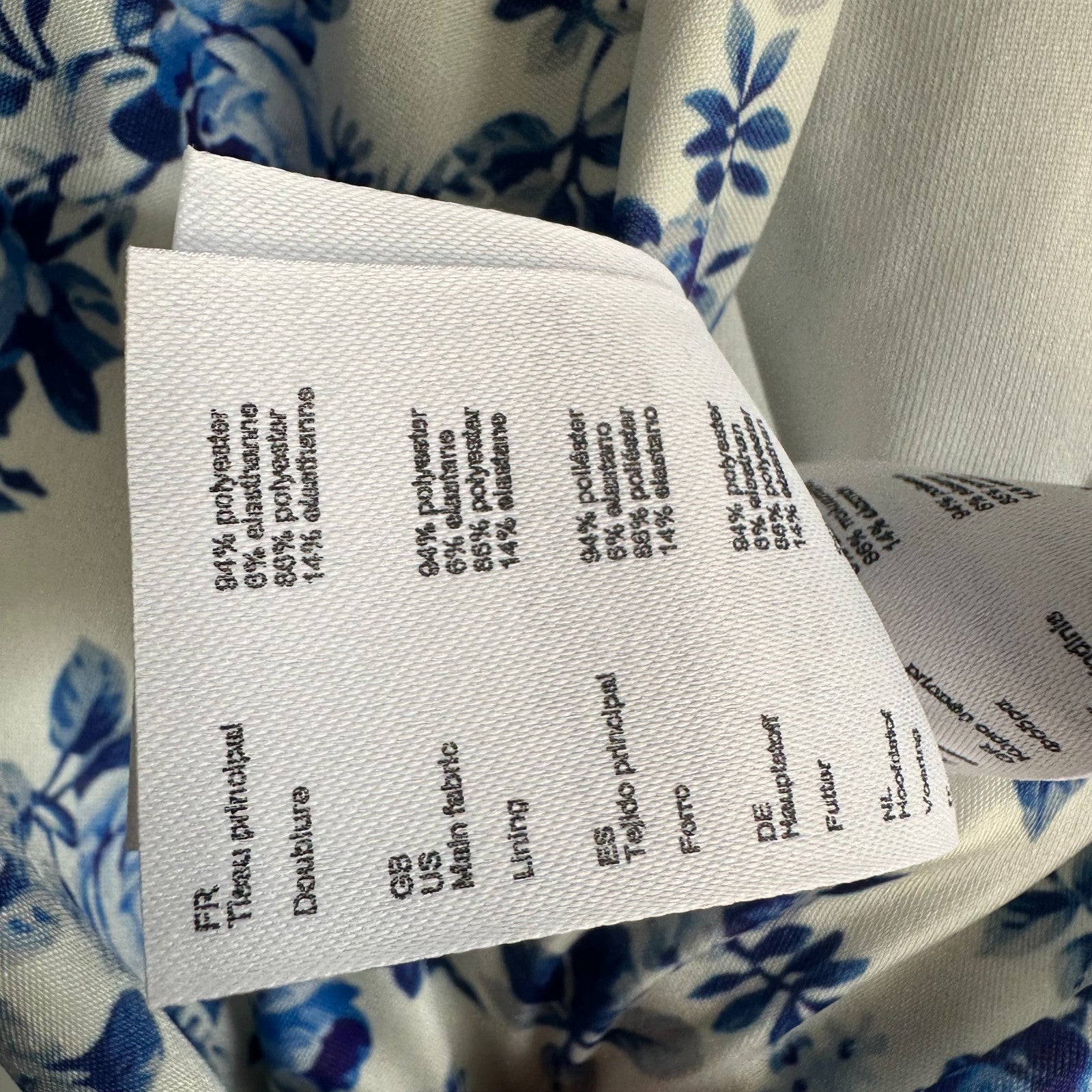 MAJE Floral Sleeveless Midi Dress EU40 AU12 Ruched Bodycon Blue and Ivory