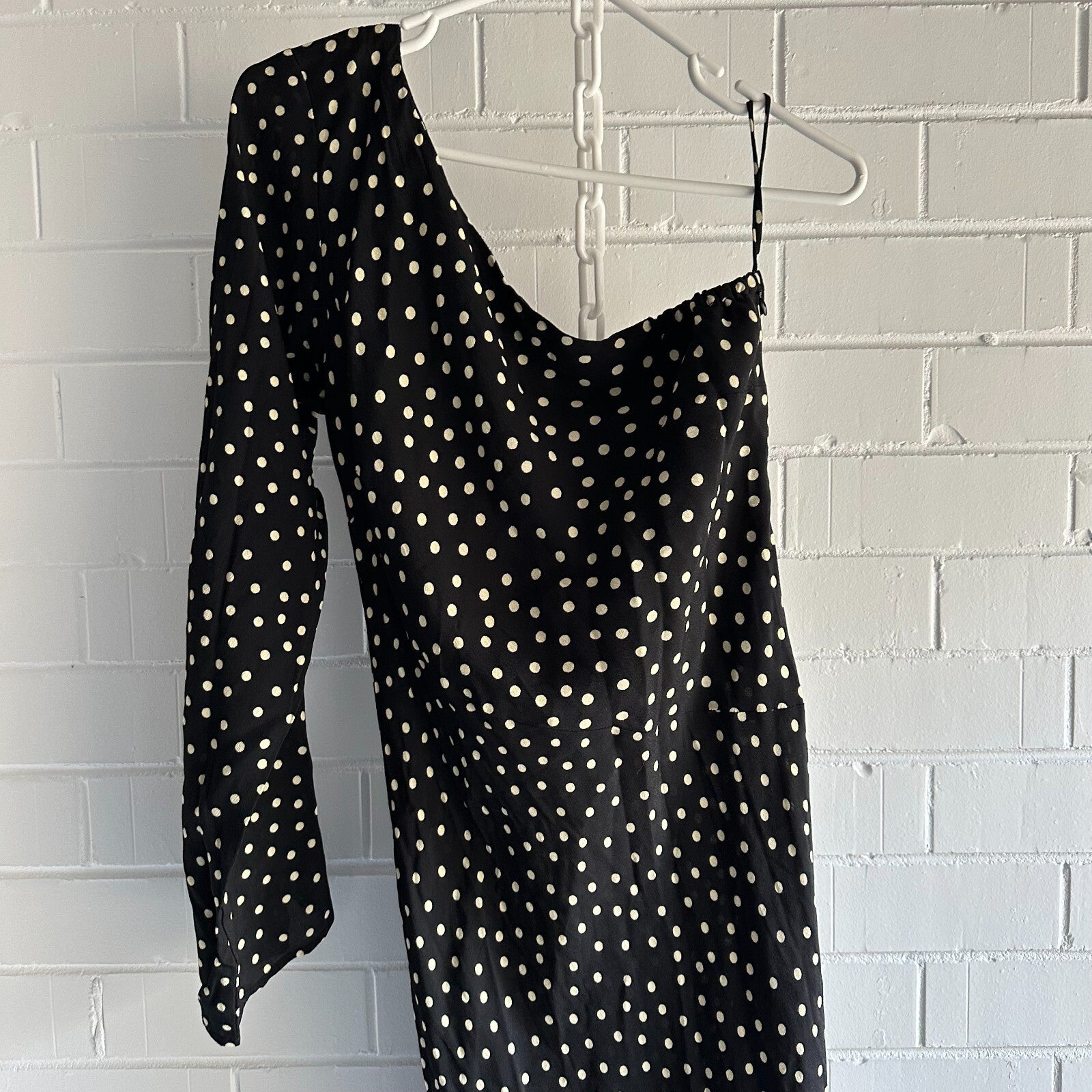 FAITHFULL THE BRAND Black and Cream Poka dot Tocha Maxi Dress AU14 US10 Assym