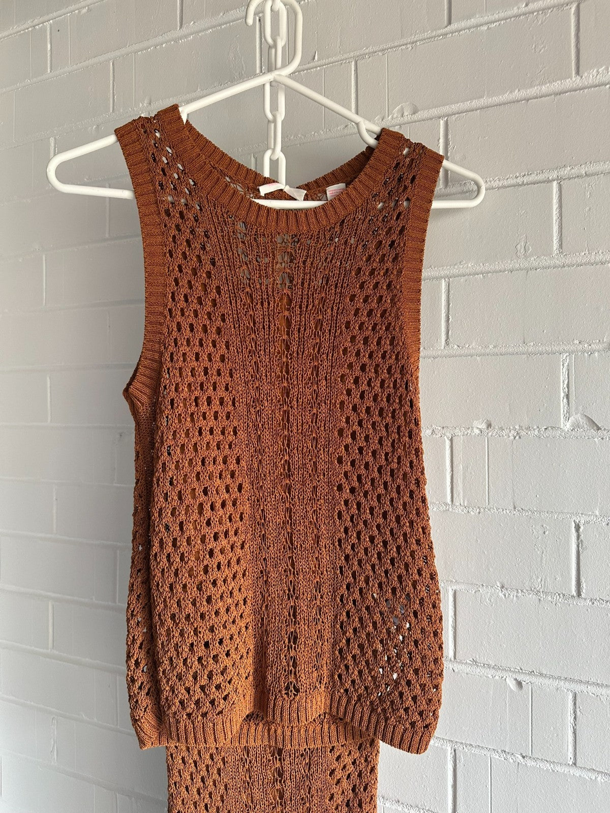 SASS & BIDE "Dig it" Crochet Knit Top & Midi Skirt SET- Tabacco XXS BNWT