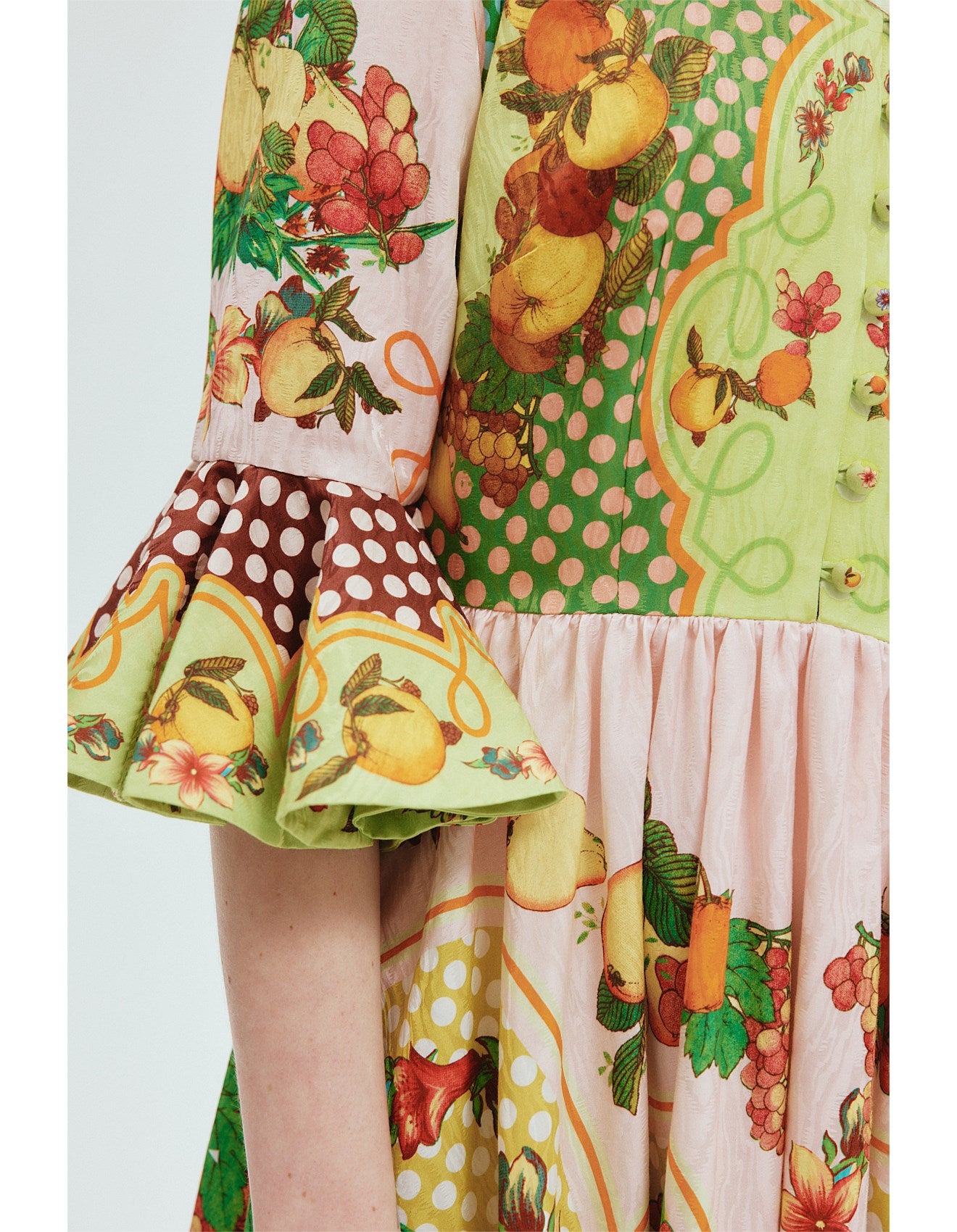 ALEMAIS Lemonis Jacquard Midi Dress Size AU 12 US 8 Fruit Print Long Sleeve