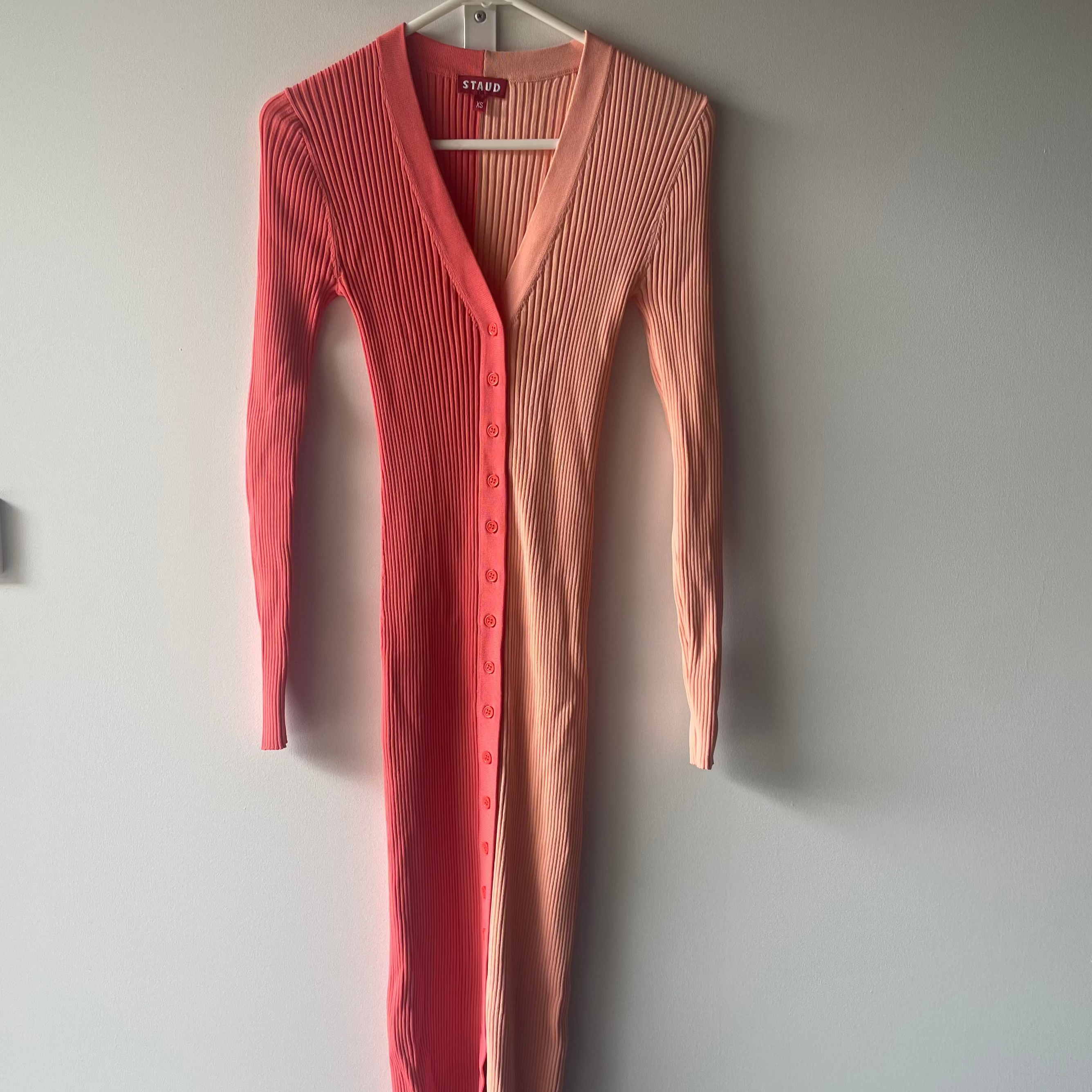 STAUD Shoko Two-tone Ribbed-knit Midi Dress Size XS / AU6 Bittersweet Peach