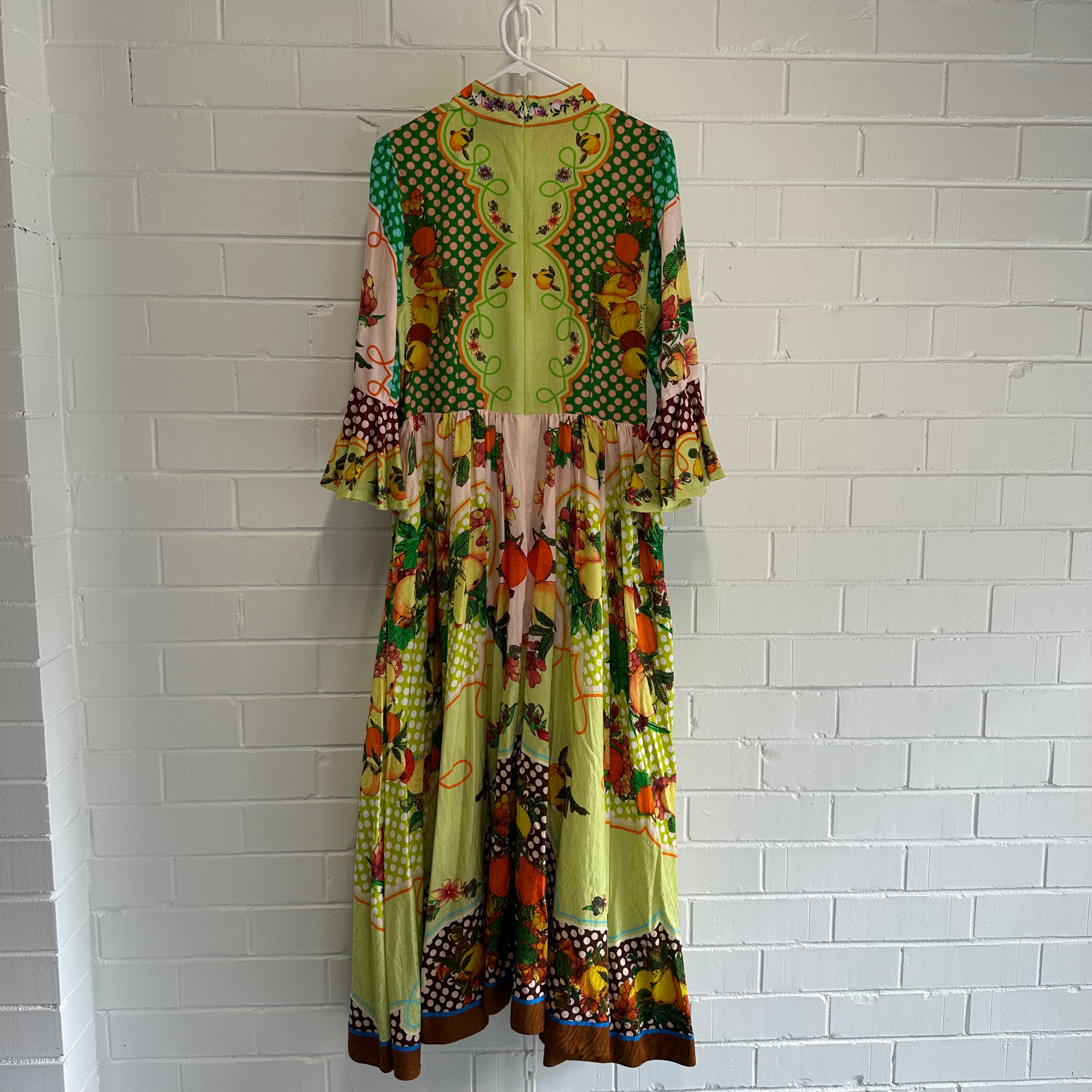 ALEMAIS Lemonis Jacquard Midi Dress Size AU 12 US 8 Fruit Print Long Sleeve