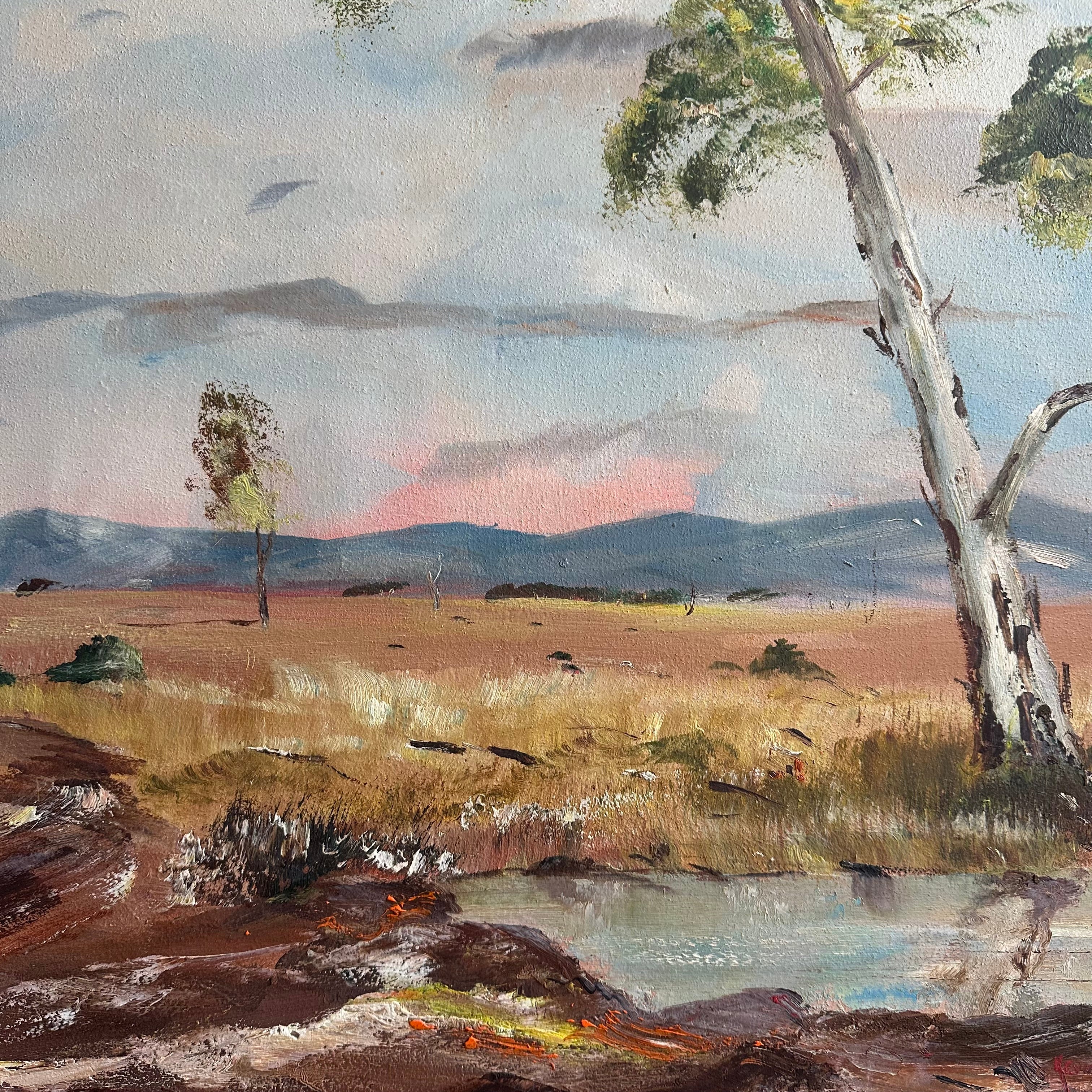KEVIN R BOUCHER Oil Painting, Australian outback Landscape, Framed 110 x 60mm