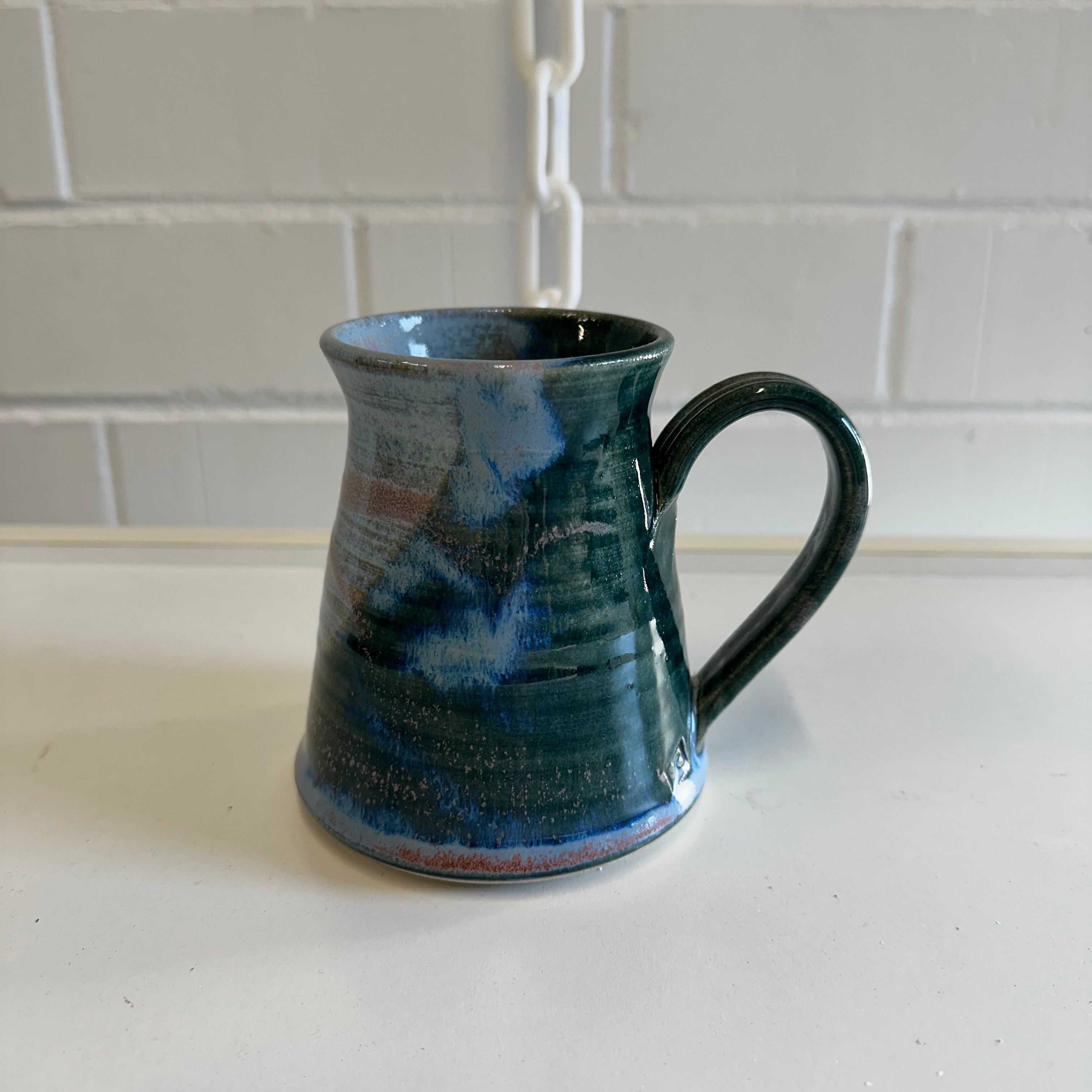GLAZED STONEWARE MUG, Handmade, Calming Blues, Greens, Pinks