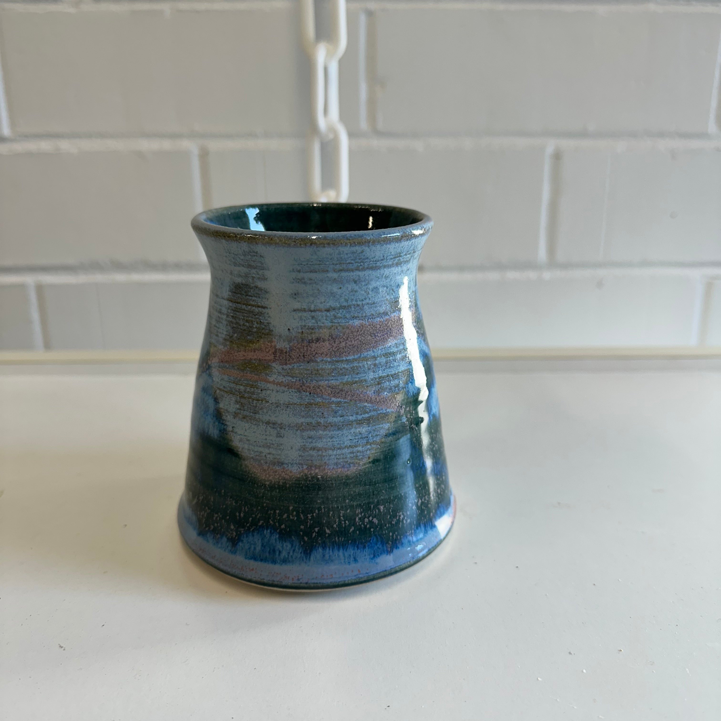 GLAZED STONEWARE MUG, Handmade, Calming Blues, Greens, Pinks