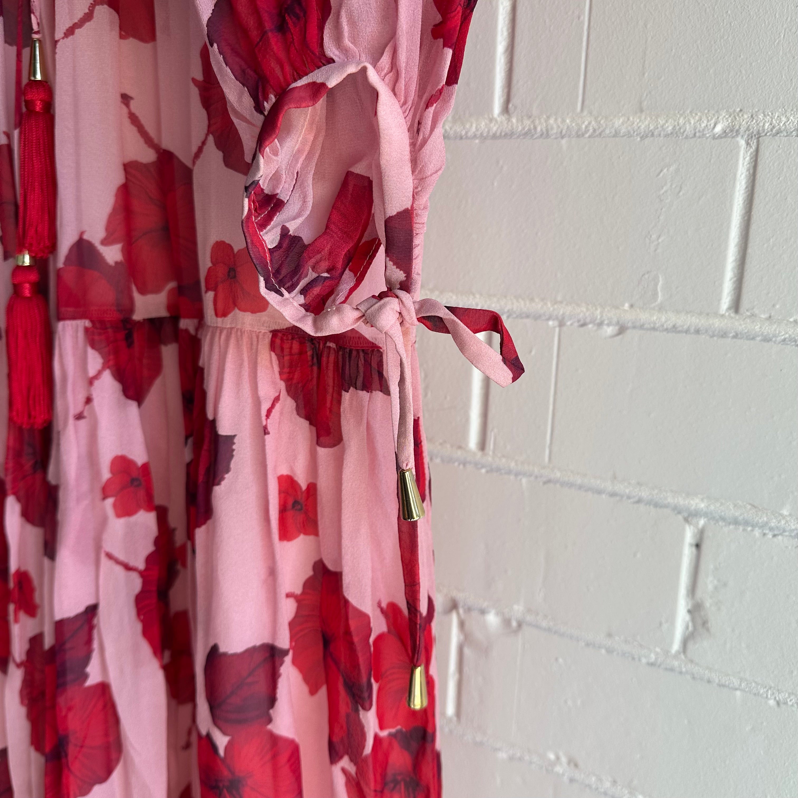 BORGO DE NOR Freya Hibiscus Silk gtte Maxi Dress Size 6