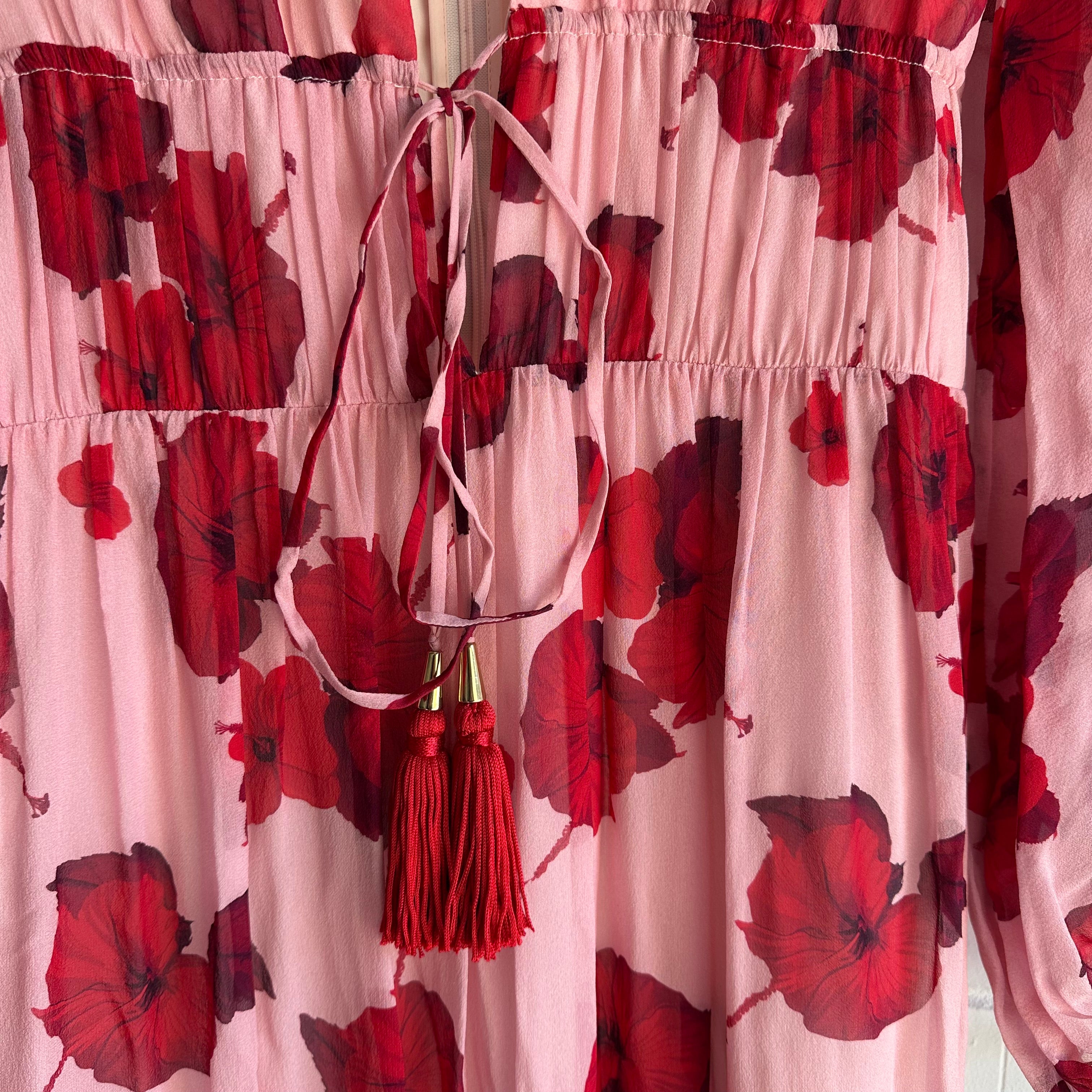 BORGO DE NOR Freya Hibiscus Silk gtte Maxi Dress Size 6