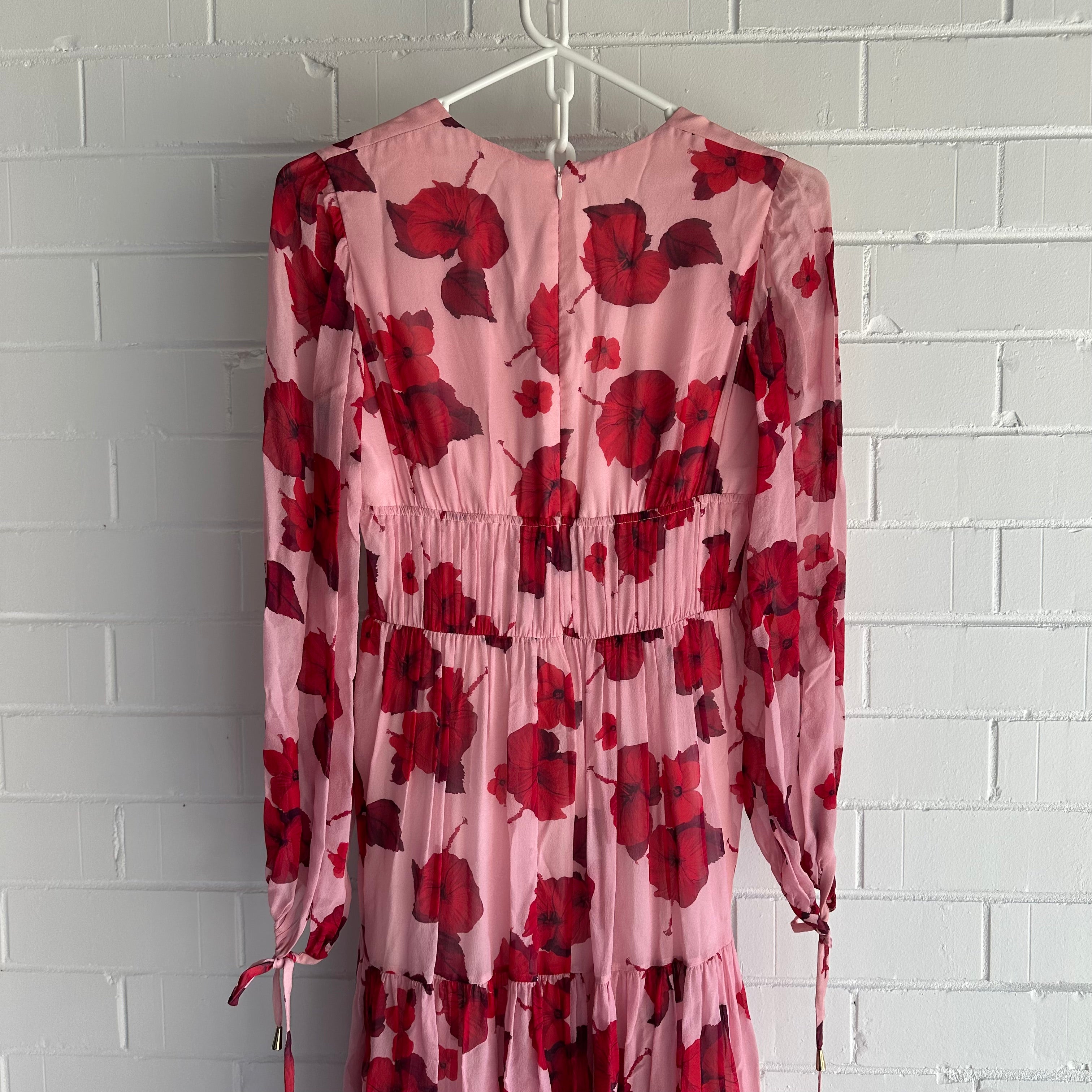 BORGO DE NOR Freya Hibiscus Silk gtte Maxi Dress Size 6