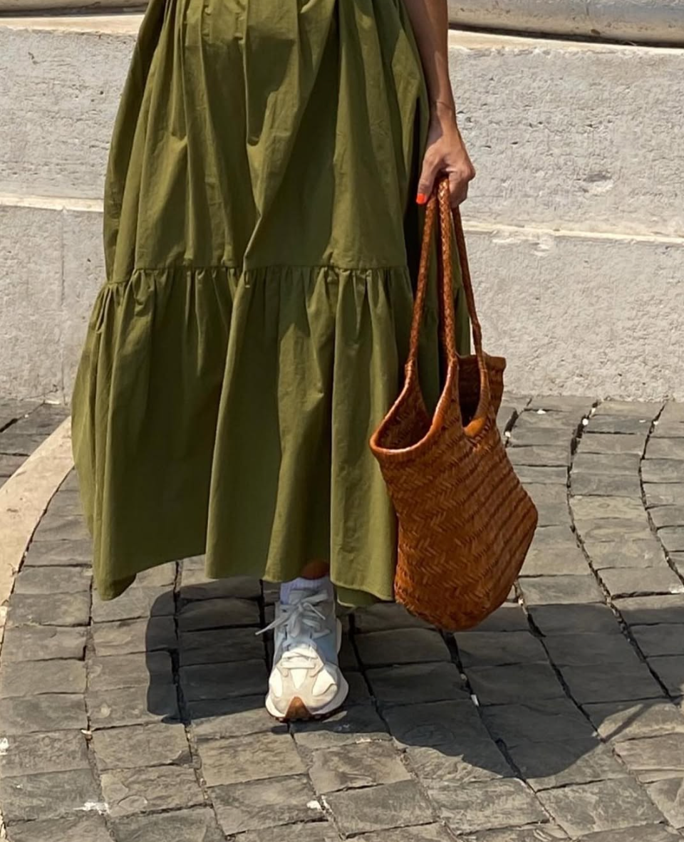MATTEAU Drawcord Maxi Dress Size AU 10 US 6 Khaki Green Organic Cotton