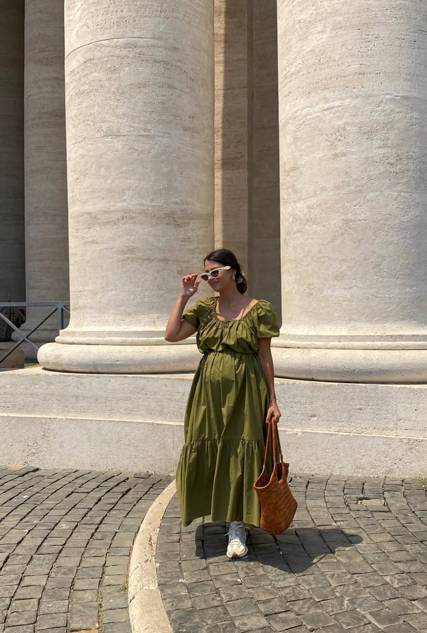 MATTEAU Drawcord Maxi Dress Size AU 10 US 6 Khaki Green Organic Cotton