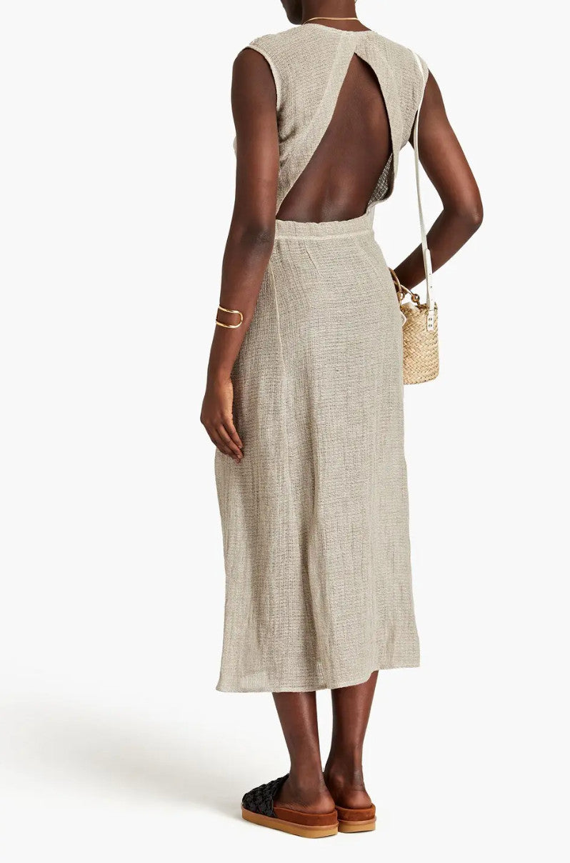 LE KASHA Matruh Open- Back Linen-Gauze midi Dress Size SmallAU8 US4 Organic Flax