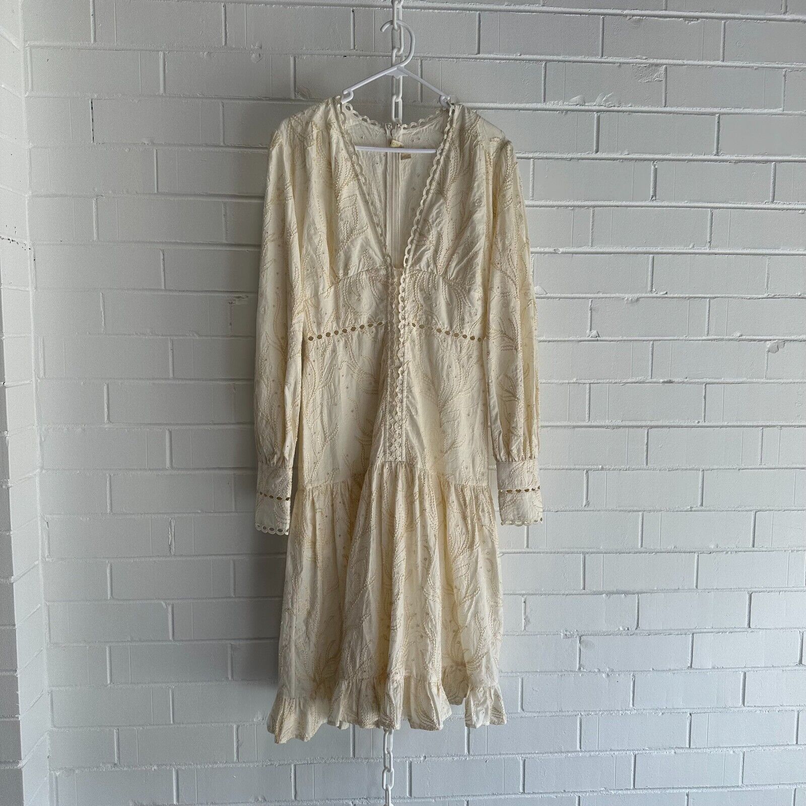WINONA Cream dress with natural embroidery Size AU8 US4 Cotton long sleeve