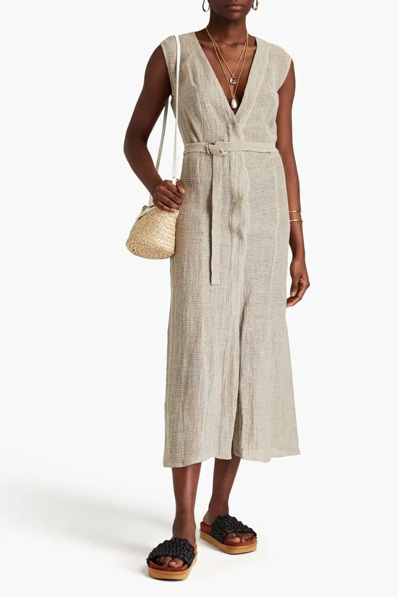 LE KASHA Matruh Open- Back Linen-Gauze midi Dress Size SmallAU8 US4 Organic Flax