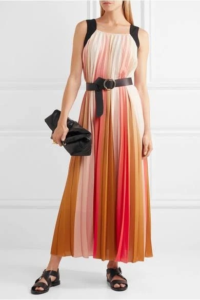 MAJE Runina Ombré Pleated Maxi Dress Size 1 AU8 Multicolour stripe