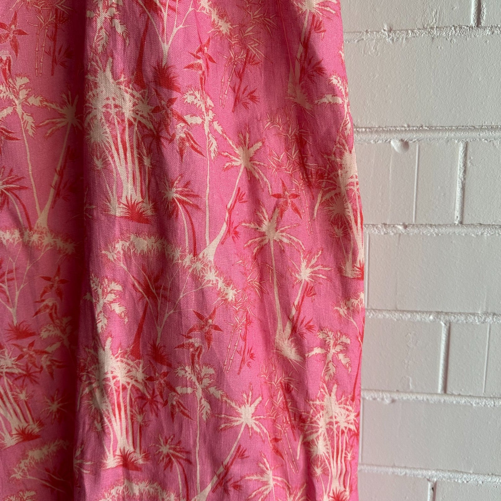 PALM NOOSA Isabella Halter Midi Dress AU8 Pink Palms Linen Resort BNWT