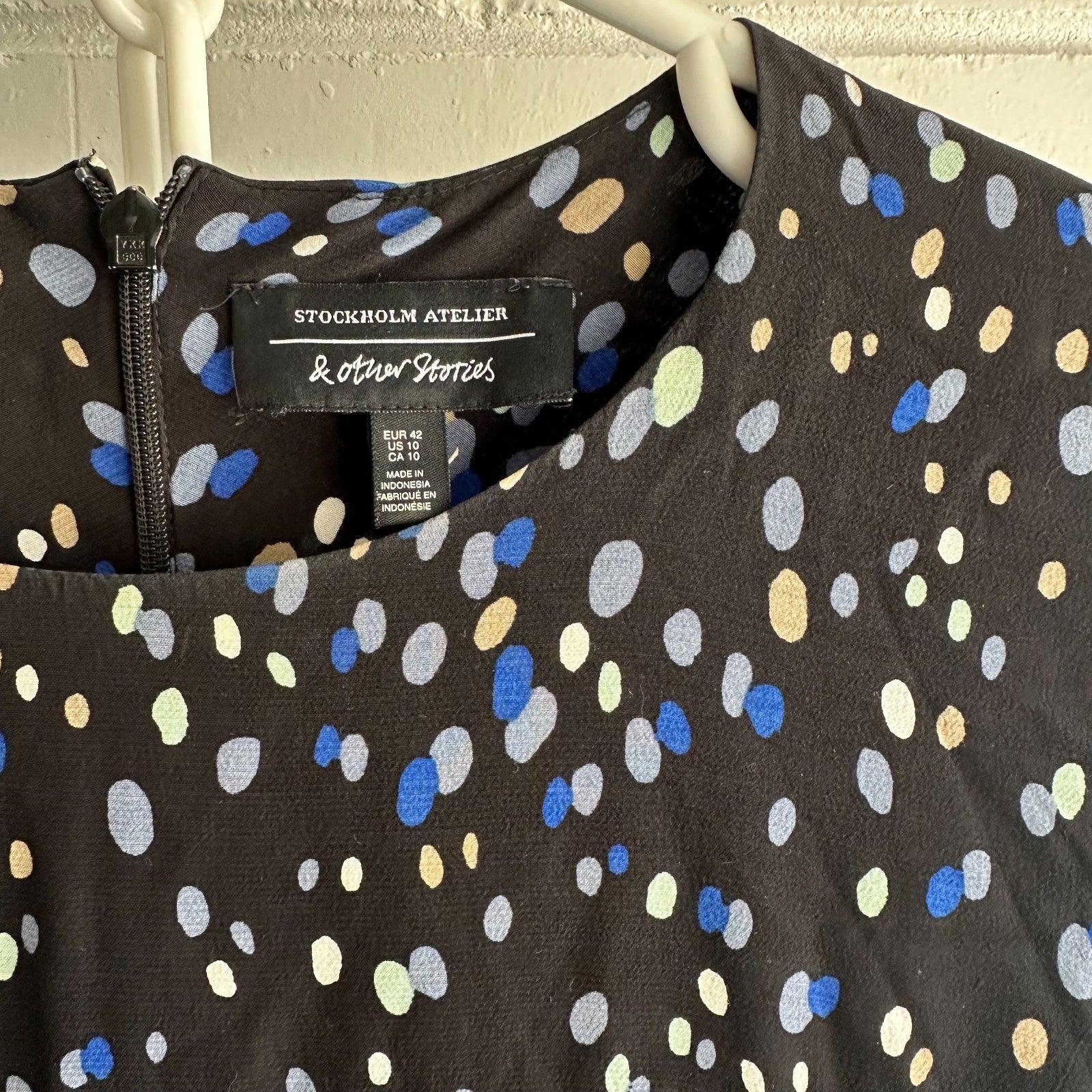 & OTHER STORIES Midi Tunic Dress with tie Size 42 AU14 US10 Black Polka Dot