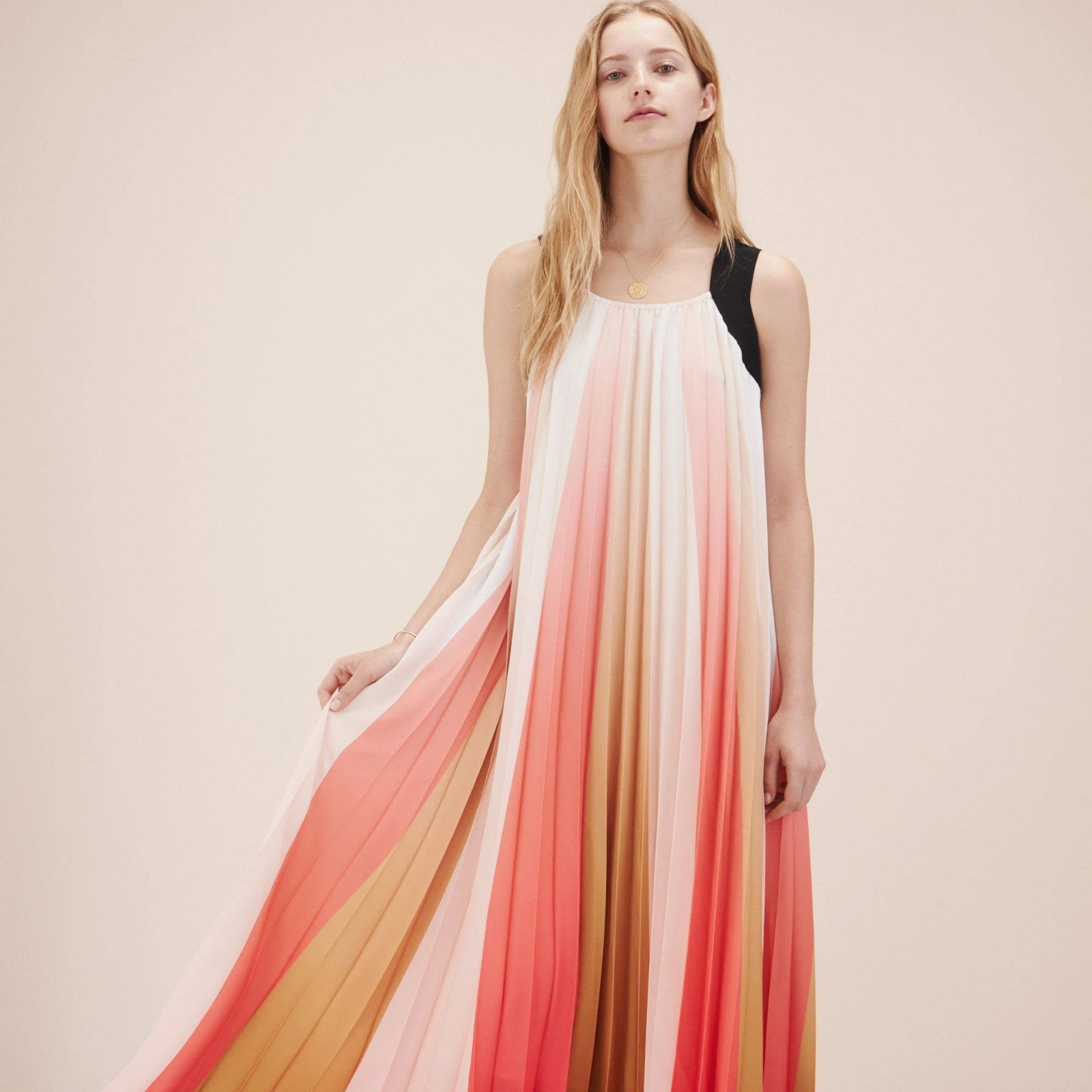 MAJE Runina Ombré Pleated Maxi Dress Size 1 AU8 Multicolour stripe