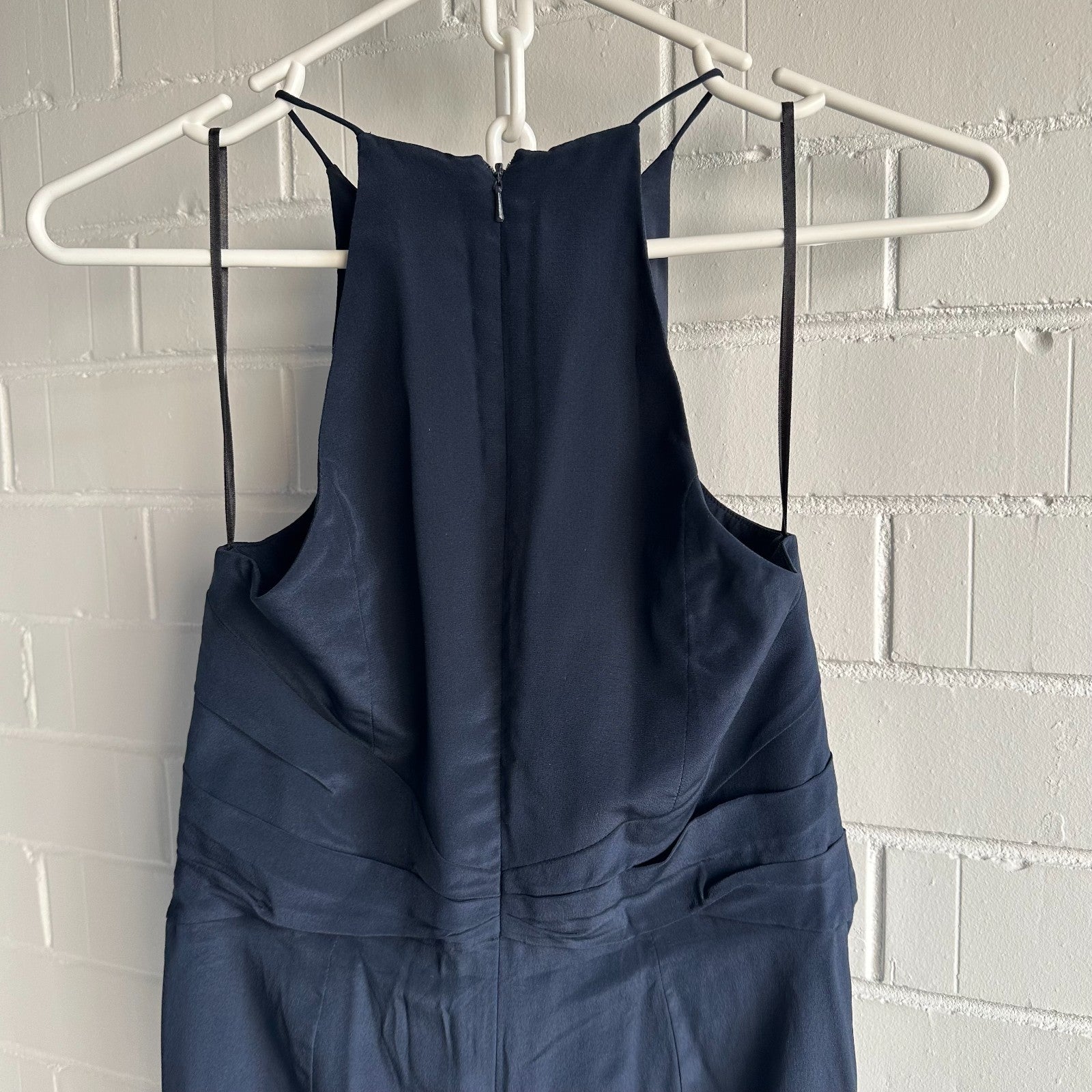 ZIMMERMANN Silk Ray Short Dress Size 2 AU12 Navy Tuck detail Halter neck