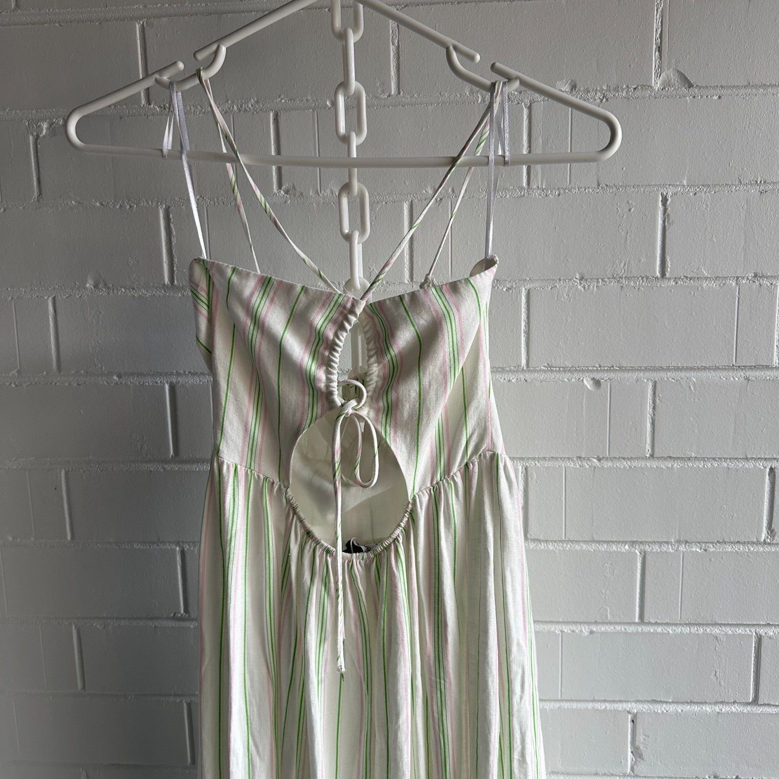 BERSHKA Stripe sundress Size S AU8 US4 Viscose Linen strappy cut out flirty