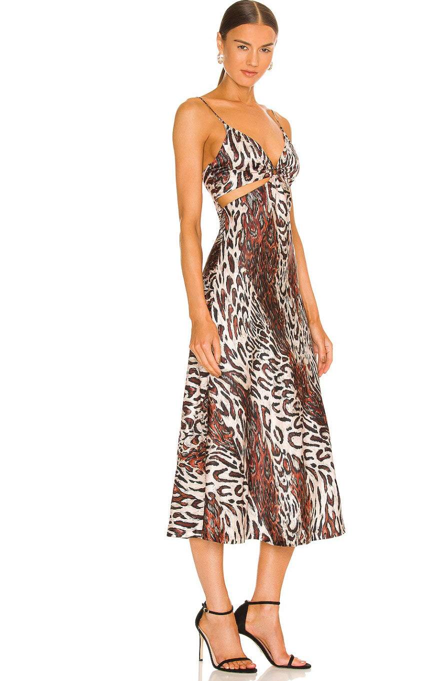JONATHAN SIMKHAI Leopard Print Cut out slip Midi dress Size M Silk blend BNWT