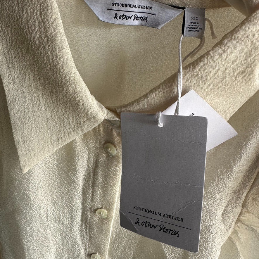 & OTHER STORIES Mirage Ivory Collared Blouse Shirt AU10 US6 Chic Long slv BNWT