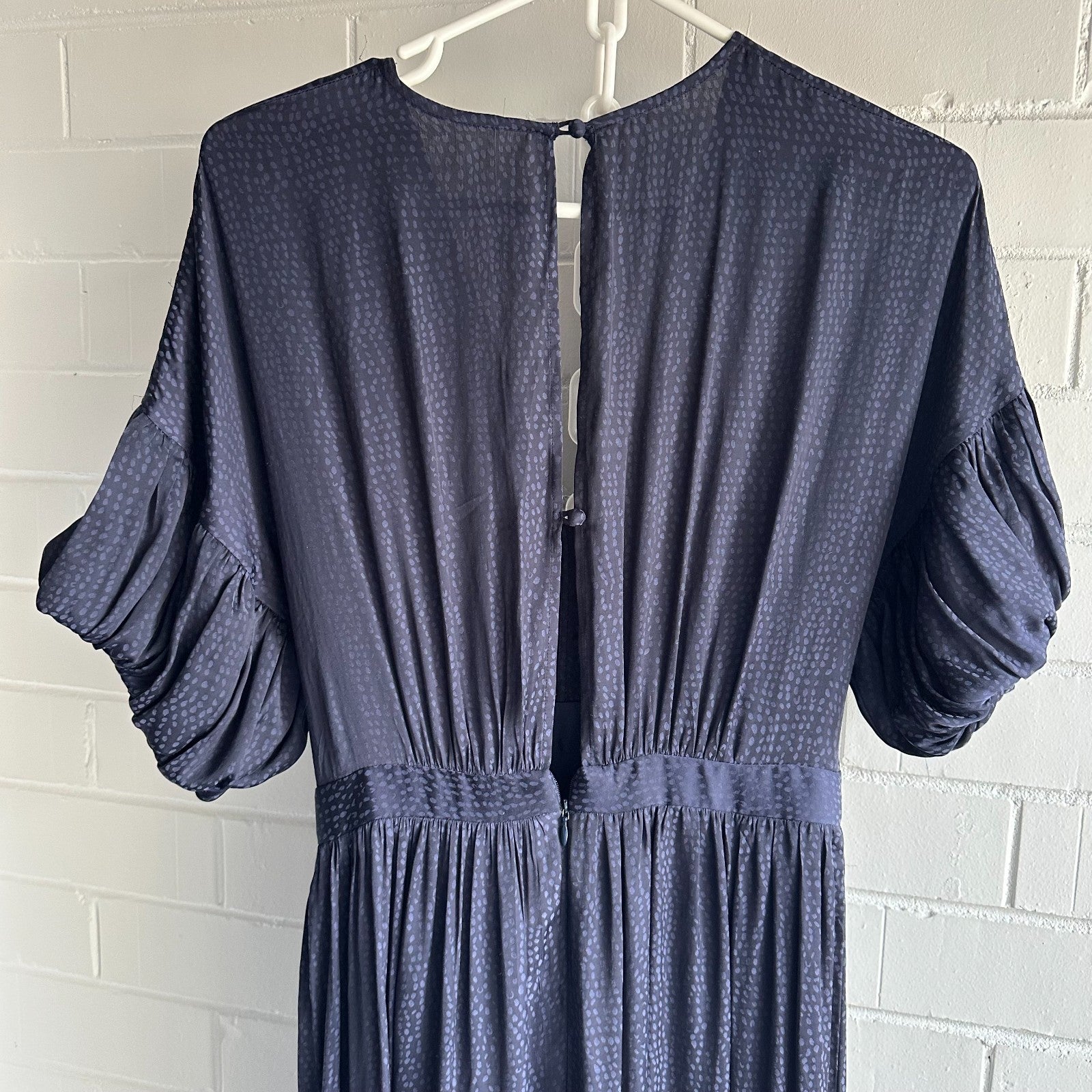 SHEIKE Liberty Navy Midi Tea Dress AU10 Dot Jacquard