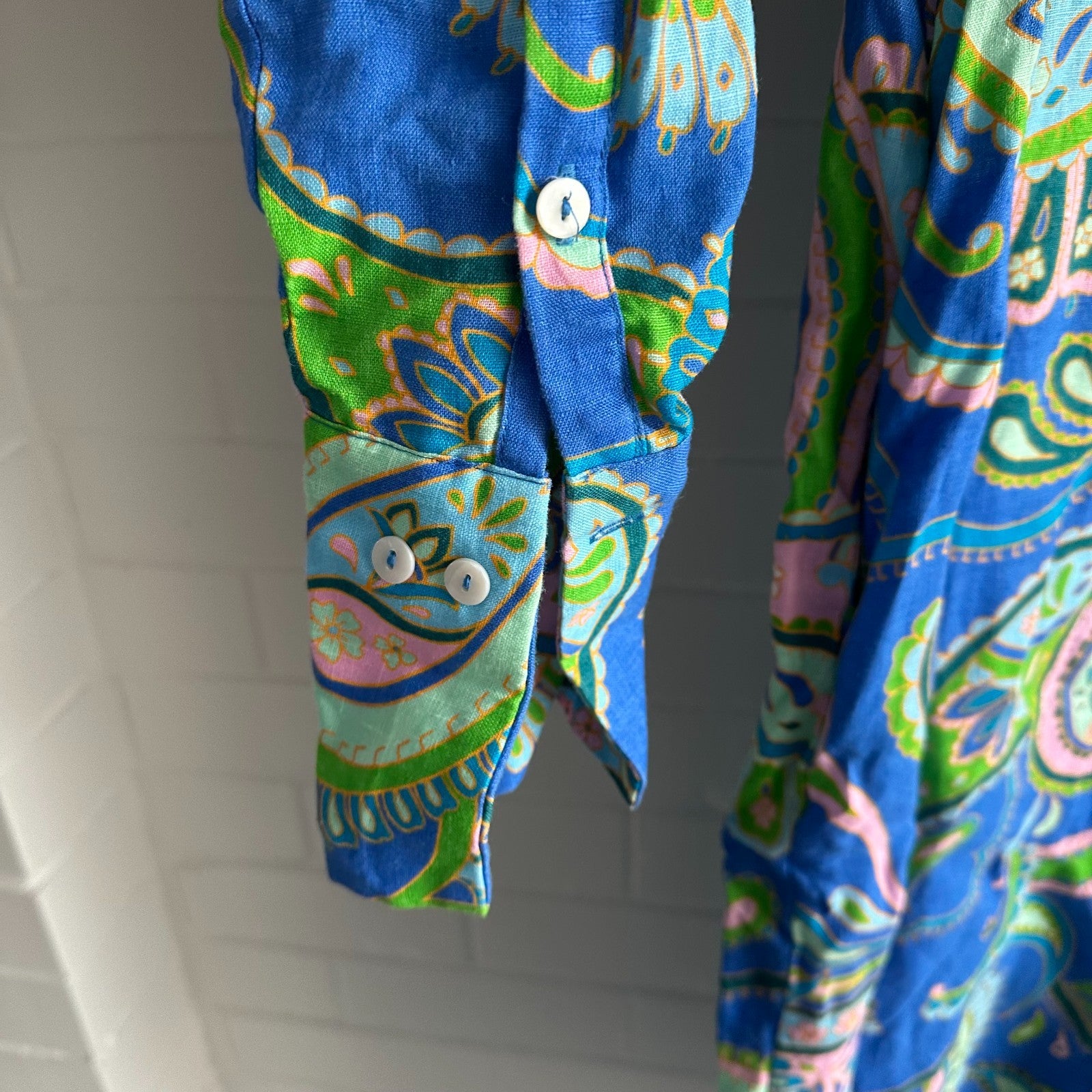 SHEIKE Balearic Sea Linen Midi Shirtdress AU8 US4 Paisley Long sleeved Blue