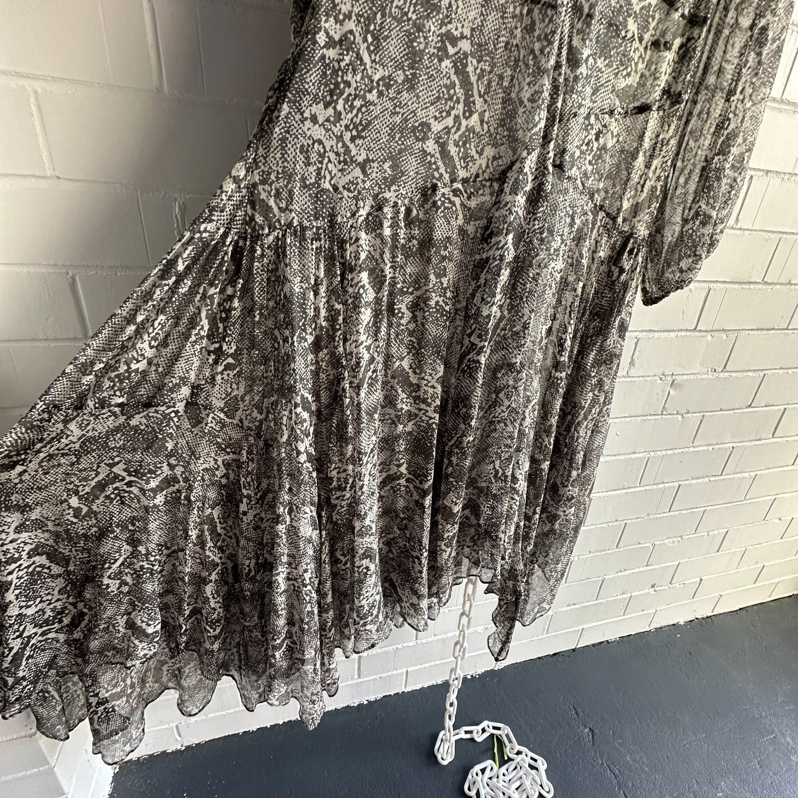 ZIMMERMANN Gemma Snakeskin Print Assymmetric Midi Maxi Dress Size1 AU8-10 Silk