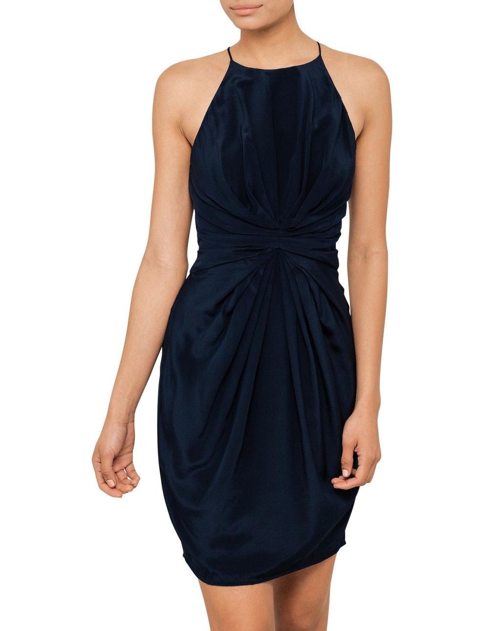 ZIMMERMANN Silk Ray Short Dress Size 2 AU12 Navy Tuck detail Halter neck