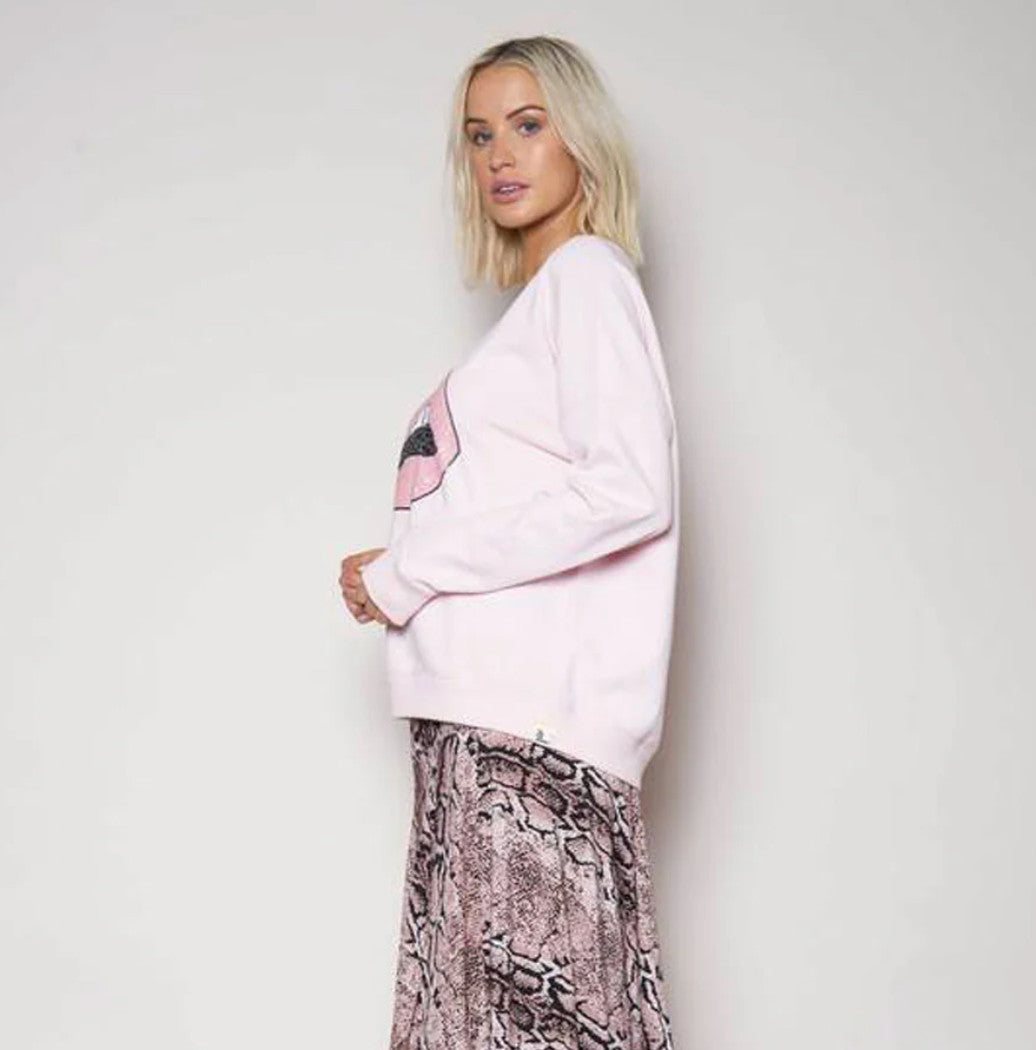 THE OTHERS Sequin lips Slouchy sweater Size 3 Medium dusty pink BNWT