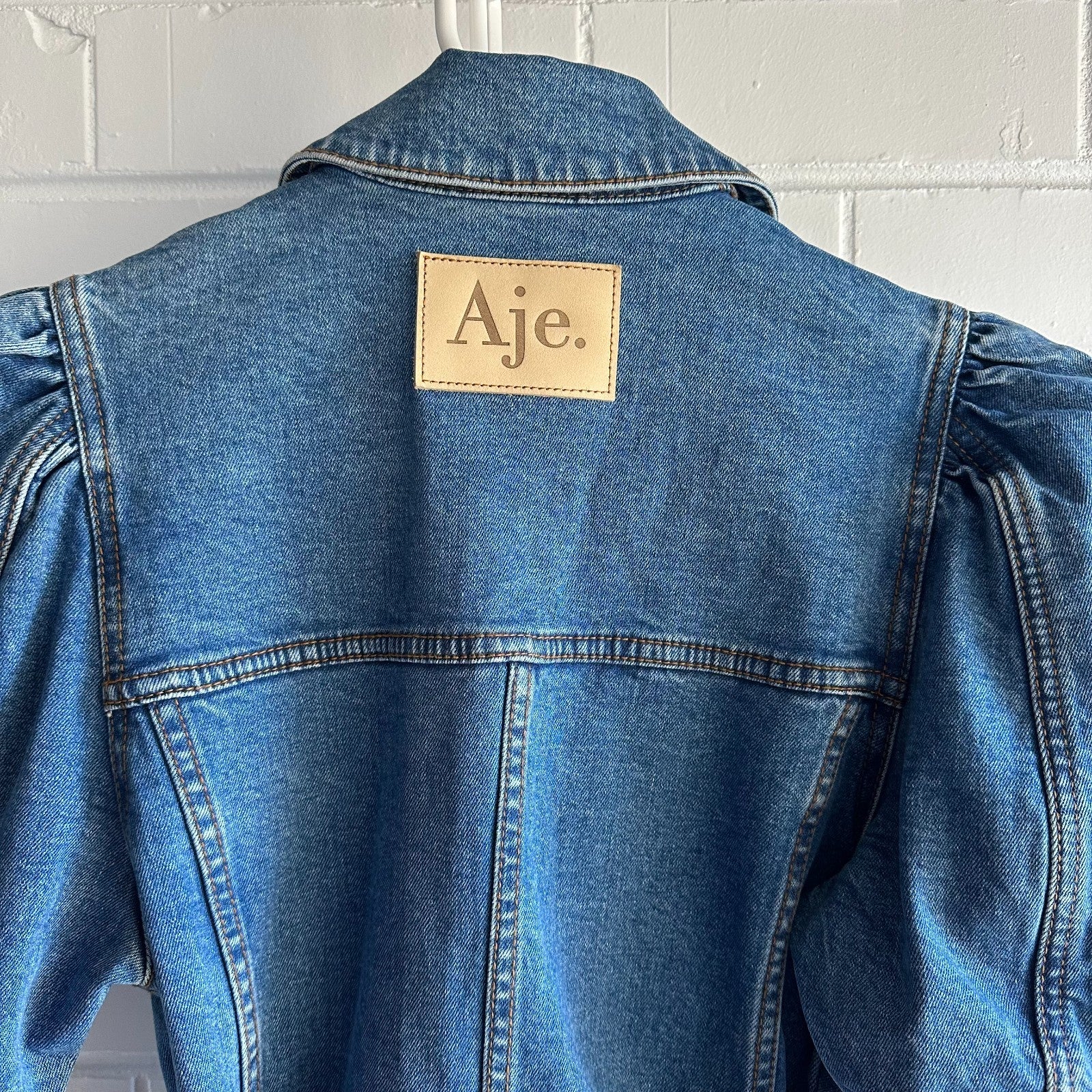 AJE Adriana Puff Sleeve Denim Mini Shirt Dress AU8 90's Blue