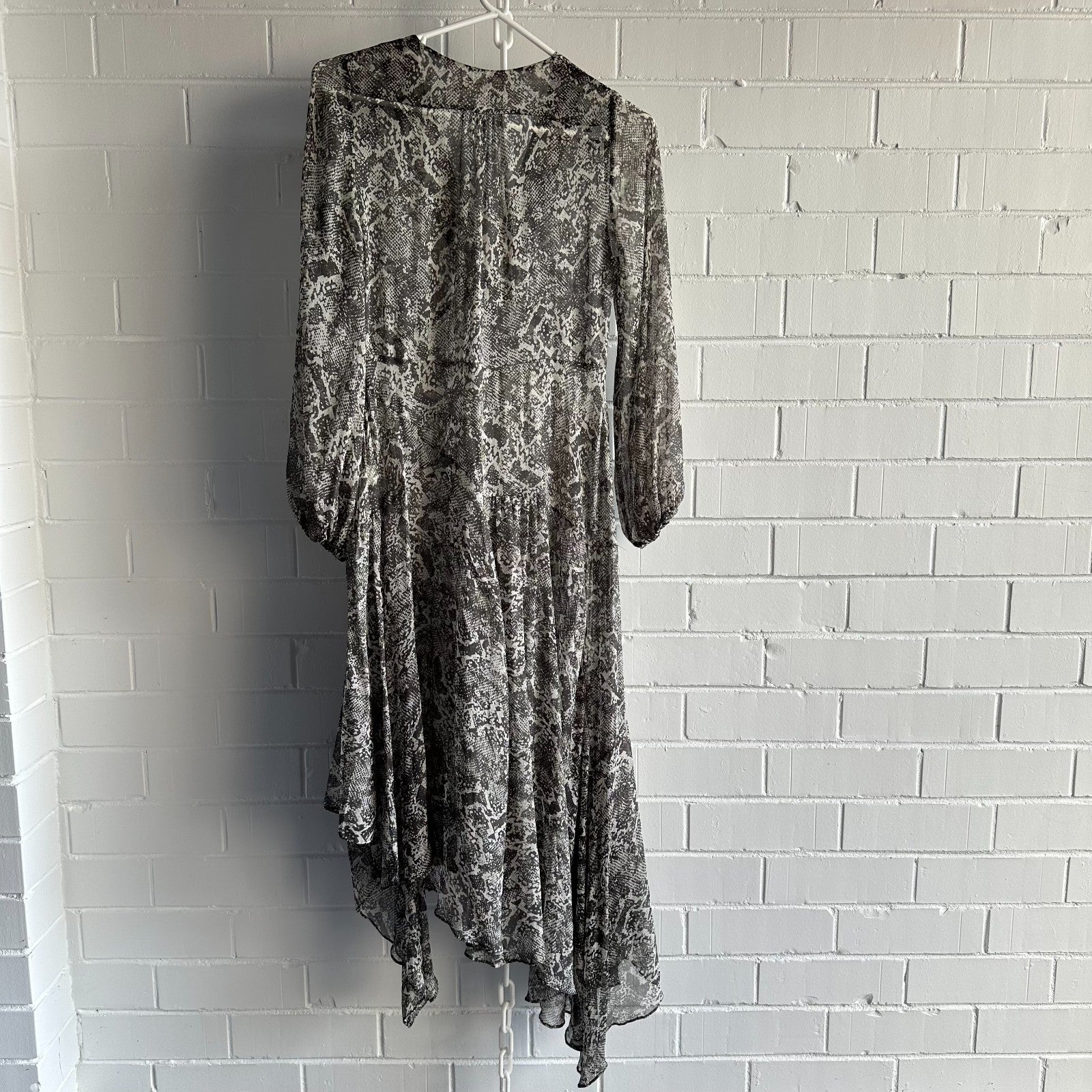 ZIMMERMANN Gemma Snakeskin Print Assymmetric Midi Maxi Dress Size1 AU8-10 Silk
