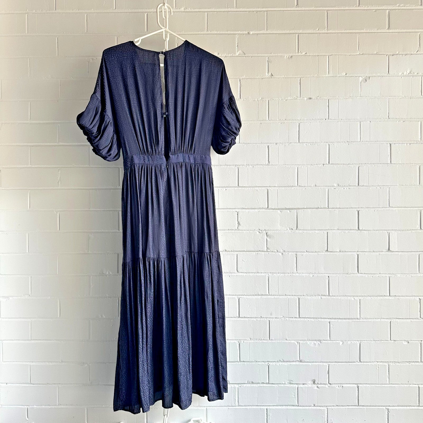 SHEIKE Liberty Navy Midi Tea Dress AU10 Dot Jacquard