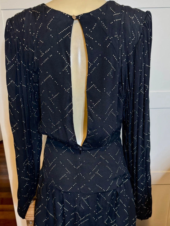 SASS & BIDE Space Oddity Long Sleeved Mini Dress AU12 Gold heatfix pattern